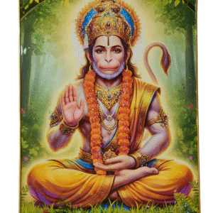 Crystal stone  Bajrangbali Lord Hanuman Painting Embedded Golden Frame | Size 12 inch x 18 inch