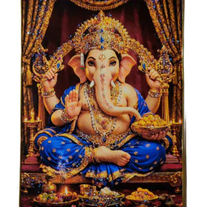 Lord Ganesha Wall Painting with Crystal Stones High Gloss Surface Embedded on Gold Slim Frame Embossed, Wall Hanging Photos Home Décor Wall Art For Living Room, Bedroom, Drawing room  | Size 12 inch x 18 inch