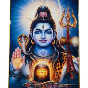 Premium Lord Shiva Mahadev Crystal Wall Painting with Epoxy Gloss Finish & Gold Slim Frame | Embossed HD Wall Art for Living Room, Bedroom & Pooja Room | 12 x 18 Inch