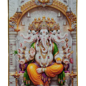 Lord Ganesha Wall Painting with Crystal Stones High Gloss Surface Embedded on Gold Slim Frame Embossed, 45x30 cm Wall Hanging Photos Home Décor Wall Art For Living Room, Bedroom, Drawing room with Golden Frame | Size 12 inch x 18 inch