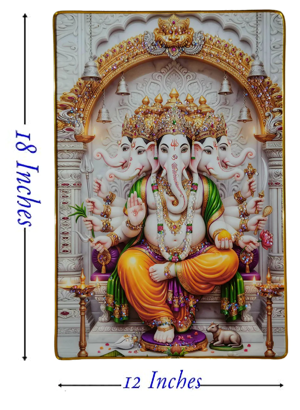 Lord Ganesha Wall Painting with Crystal Stones High Gloss Surface Embedded on Gold Slim Frame Embossed, 45x30 cm Wall Hanging Photos Home Décor Wall Art For Living Room, Bedroom, Drawing room with Golden Frame | Size 12 inch x 18 inch - Image 8