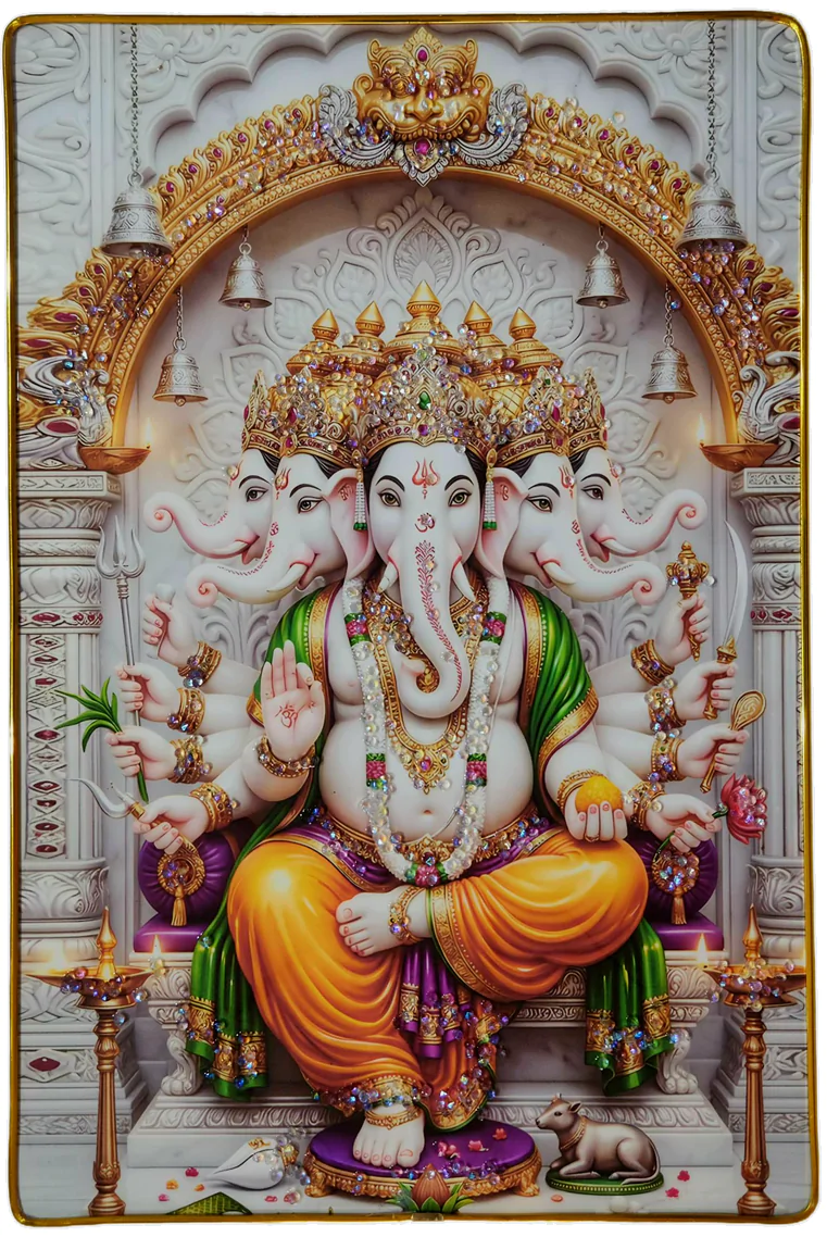 Lord Ganesha Wall Painting with Crystal Stones High Gloss Surface Embedded on Gold Slim Frame Embossed, 45x30 cm Wall Hanging Photos Home Décor Wall Art For Living Room, Bedroom, Drawing room with Golden Frame | Size 12 inch x 18 inch - Image 6
