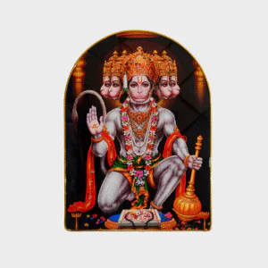 Crystal stone Spritual Painting Bajrangbali Lord Hanuman Embedded Frame for Home Decor | Premium Epoxy Gloss Finish | Gold Slim Frame Wall Art | Ready to Hang | Size 12 inch x 18 inch