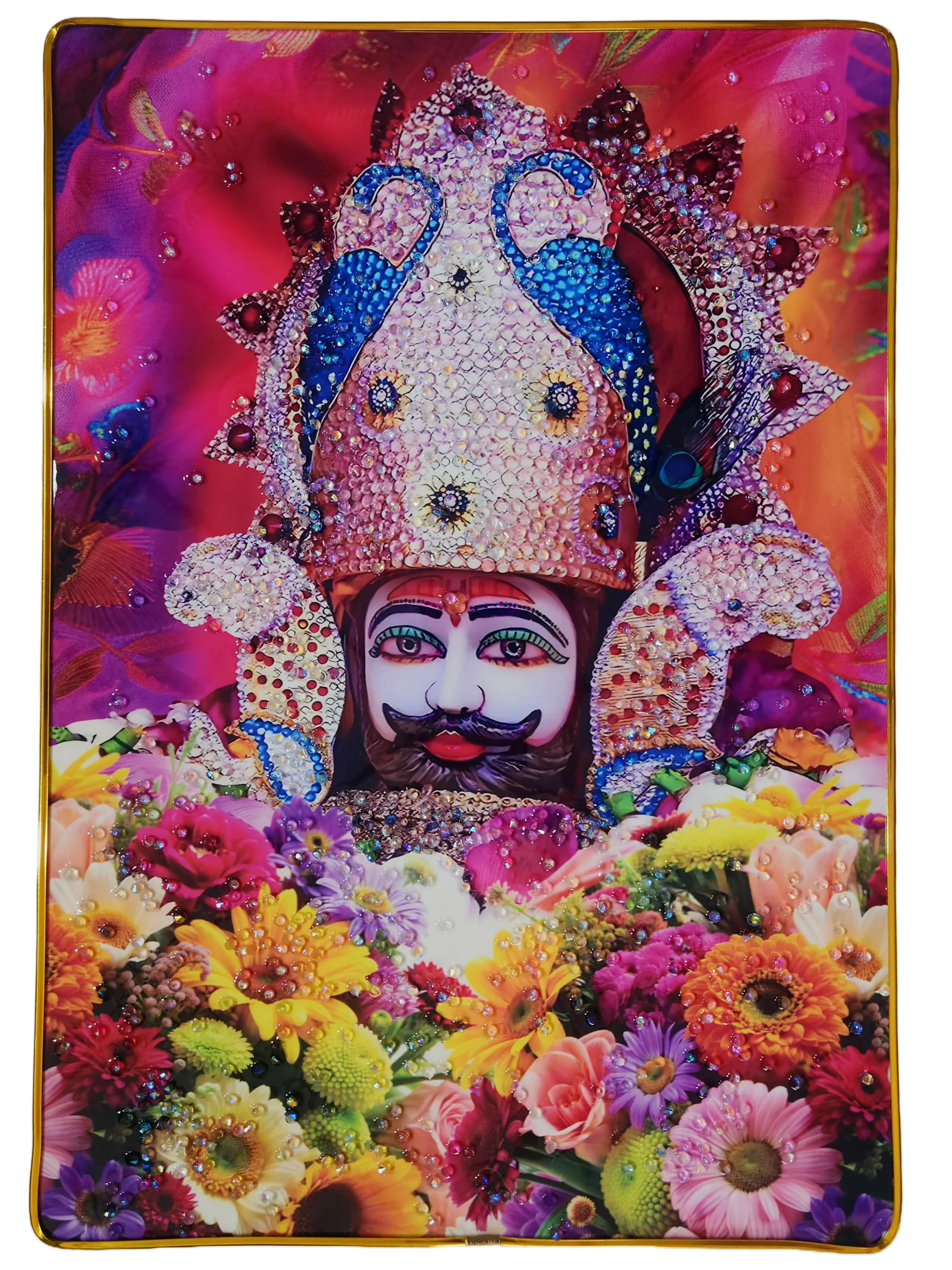 Khattu Shyam Baba crystal stone Painting Embedded with Golden Frame | Size 12 inch x 18 inch - Image 7