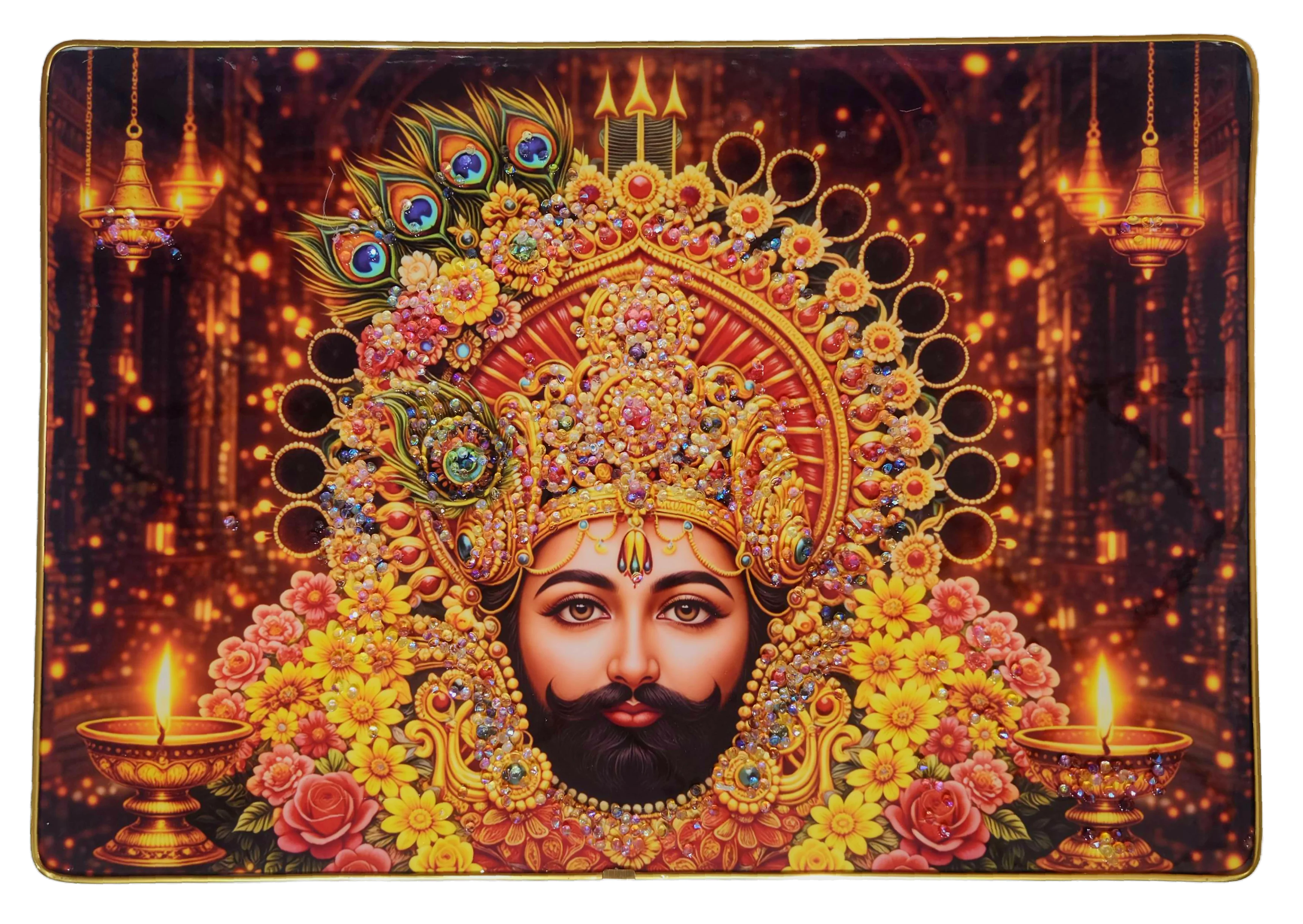 Khattu Shyam Baba crystal stone Painting Embedded with Golden Frame | Size 12 inch x 18 inch - Image 5