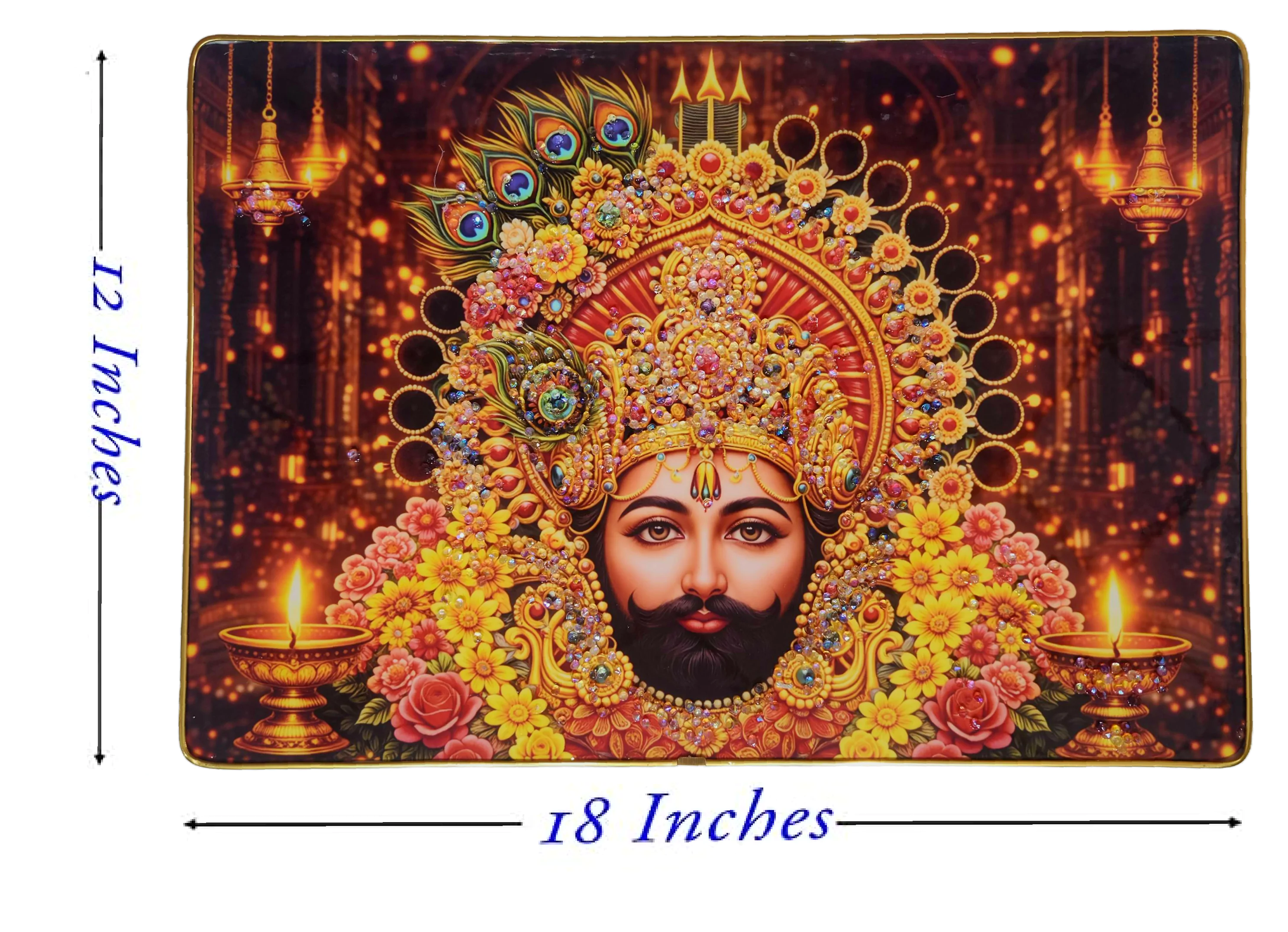 Khattu Shyam Baba crystal stone Painting Embedded with Golden Frame | Size 12 inch x 18 inch - Image 8