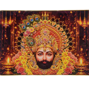 Khattu Shyam Baba crystal stone Painting Embedded with Golden Frame | Size 12 inch x 18 inch