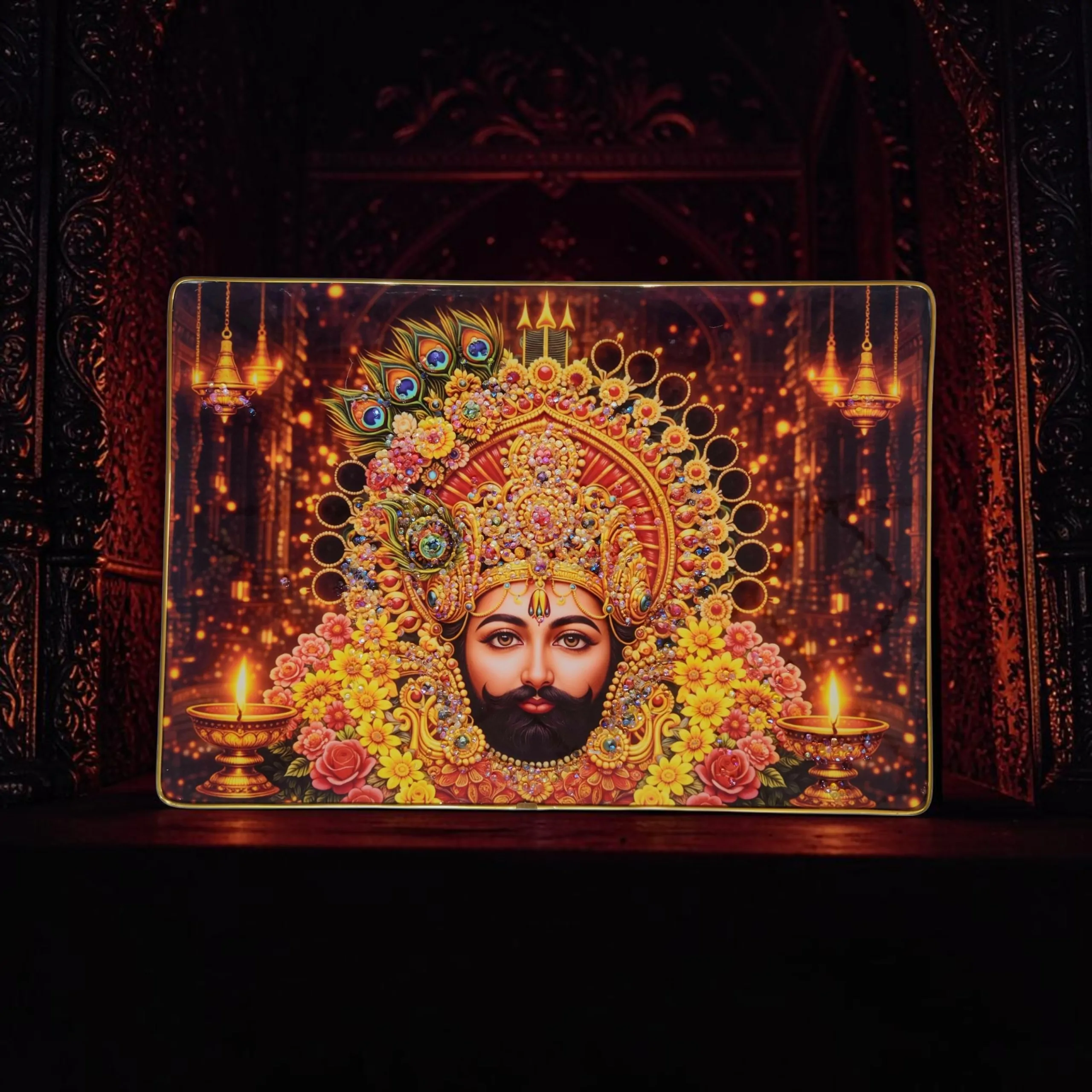 Khattu Shyam Baba crystal stone Painting Embedded with Golden Frame | Size 12 inch x 18 inch - Image 7