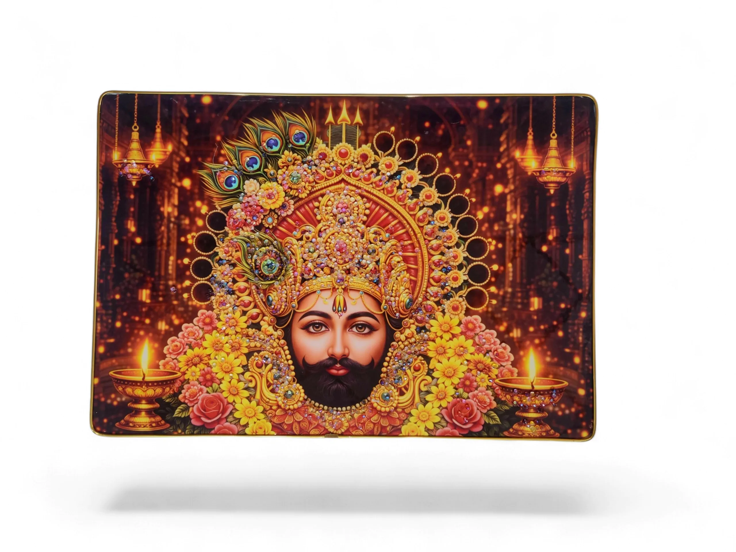 Khattu Shyam Baba crystal stone Painting Embedded with Golden Frame | Size 12 inch x 18 inch - Image 6