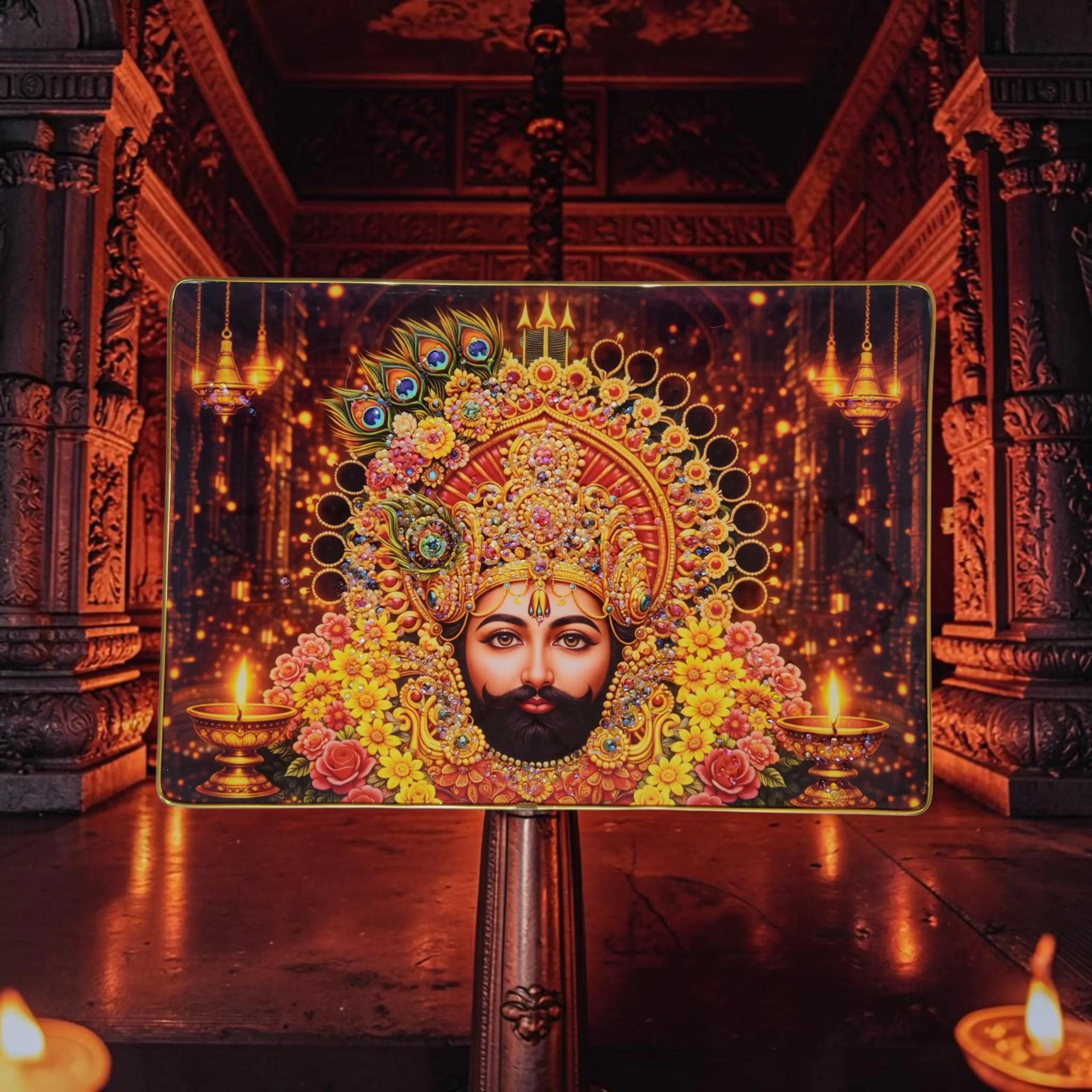 Khattu Shyam Baba crystal stone Painting Embedded with Golden Frame | Size 12 inch x 18 inch - Image 3