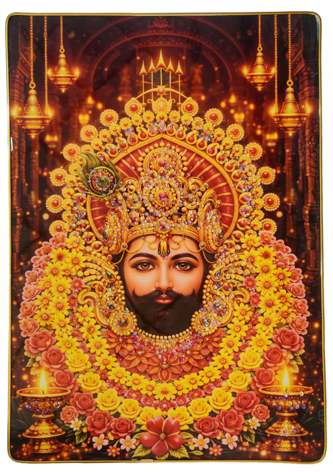 Khattu Shyam Baba crystal stone Painting Embedded with Golden Frame | Size 12 inch x 18 inch - Image 3
