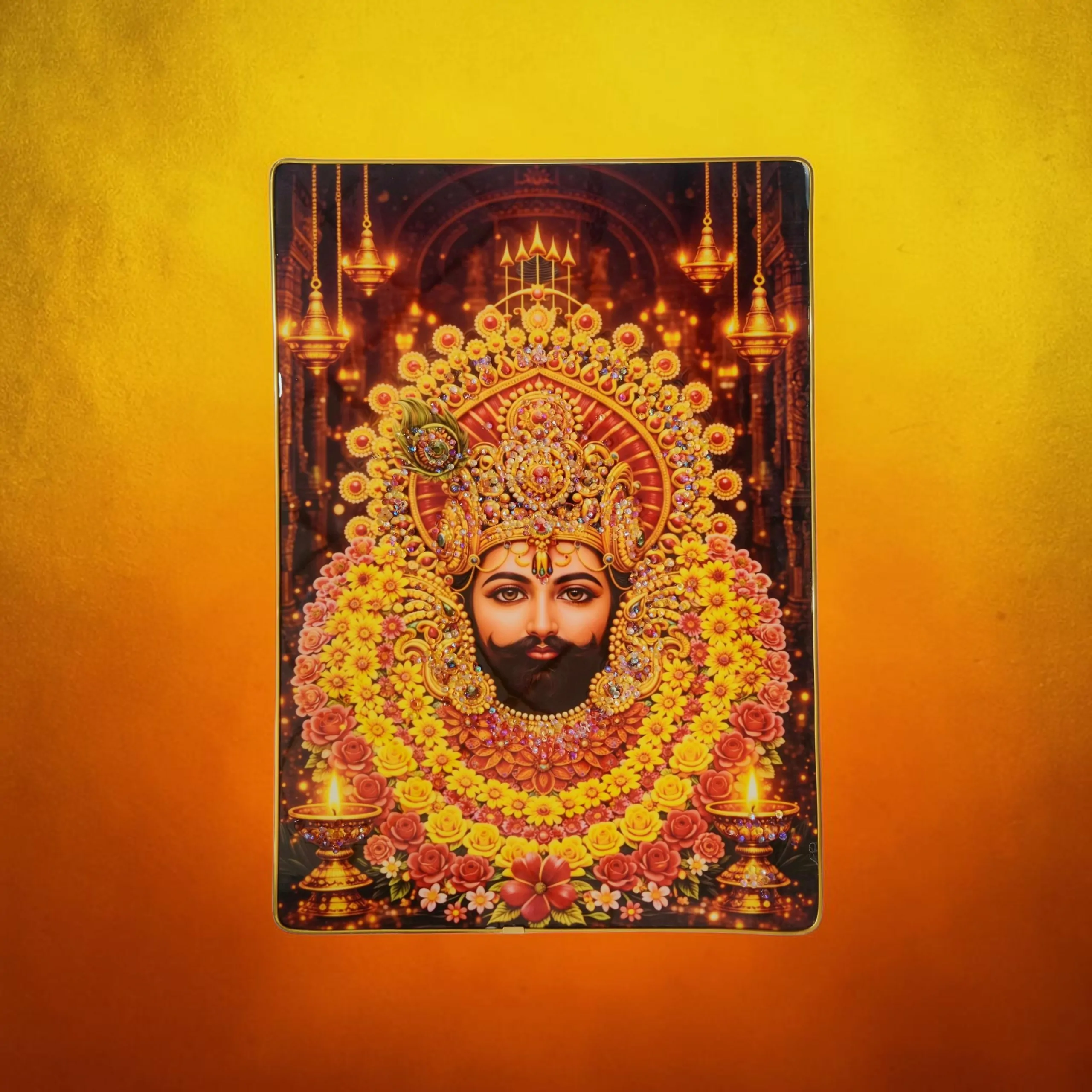 Khattu Shyam Baba crystal stone Painting Embedded with Golden Frame | Size 12 inch x 18 inch - Image 4