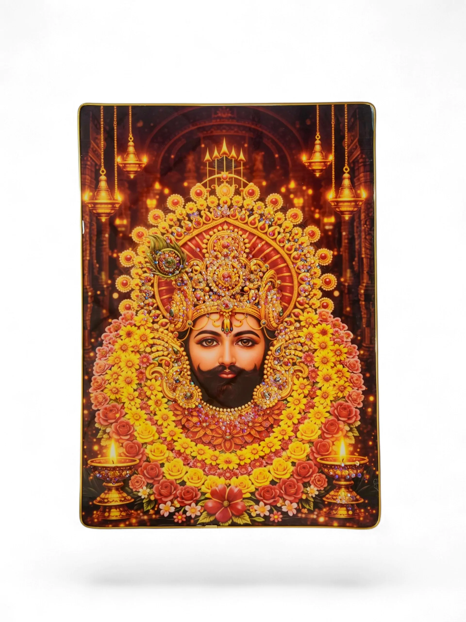 Khattu Shyam Baba crystal stone Painting Embedded with Golden Frame | Size 12 inch x 18 inch - Image 5