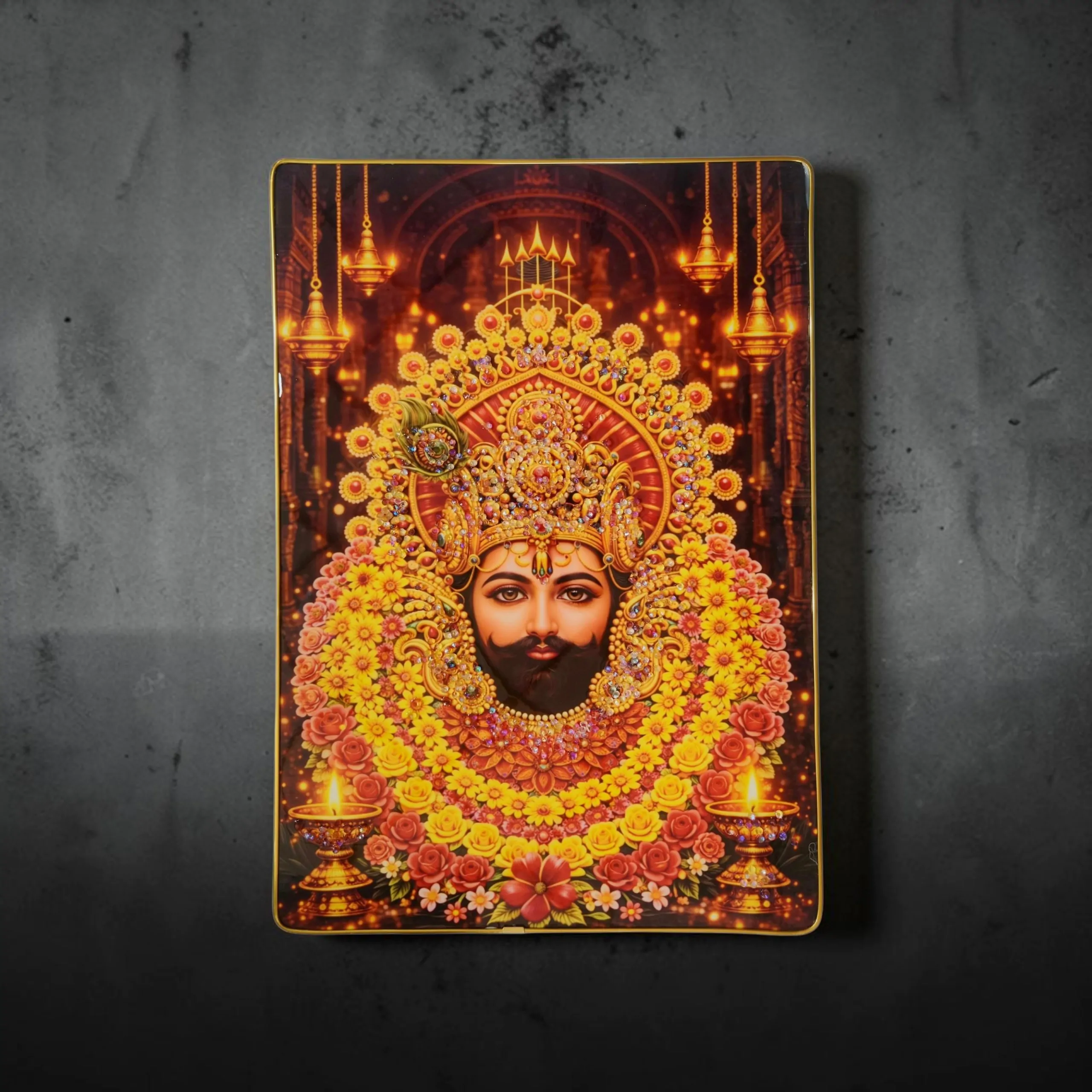 Khattu Shyam Baba crystal stone Painting Embedded with Golden Frame | Size 12 inch x 18 inch - Image 6