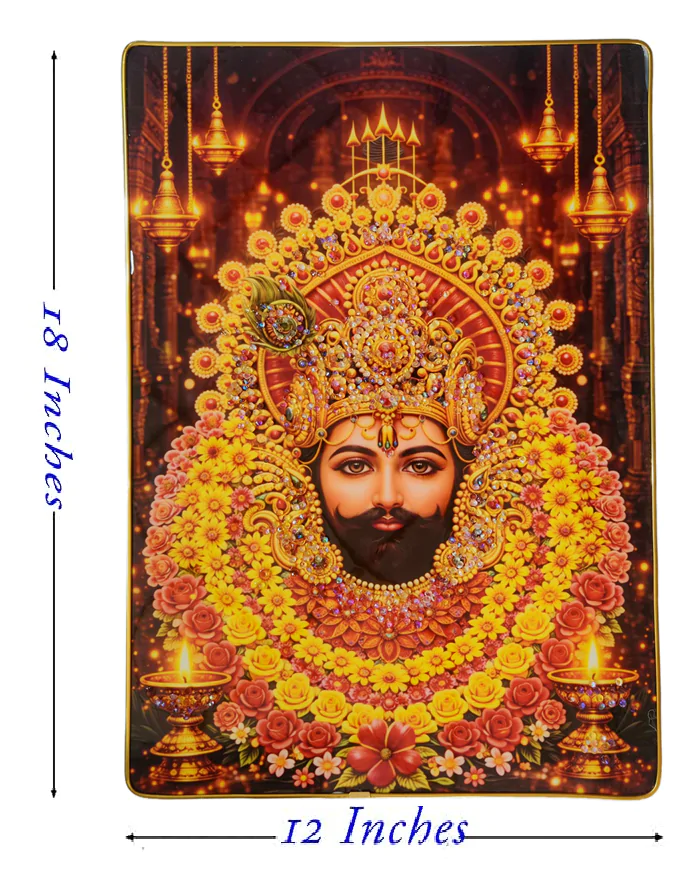 Khattu Shyam Baba crystal stone Painting Embedded with Golden Frame | Size 12 inch x 18 inch - Image 7