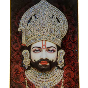 Khattu Shyam Baba crystal stone Painting Embedded with Golden Frame | Size 12 inch x 18 inch