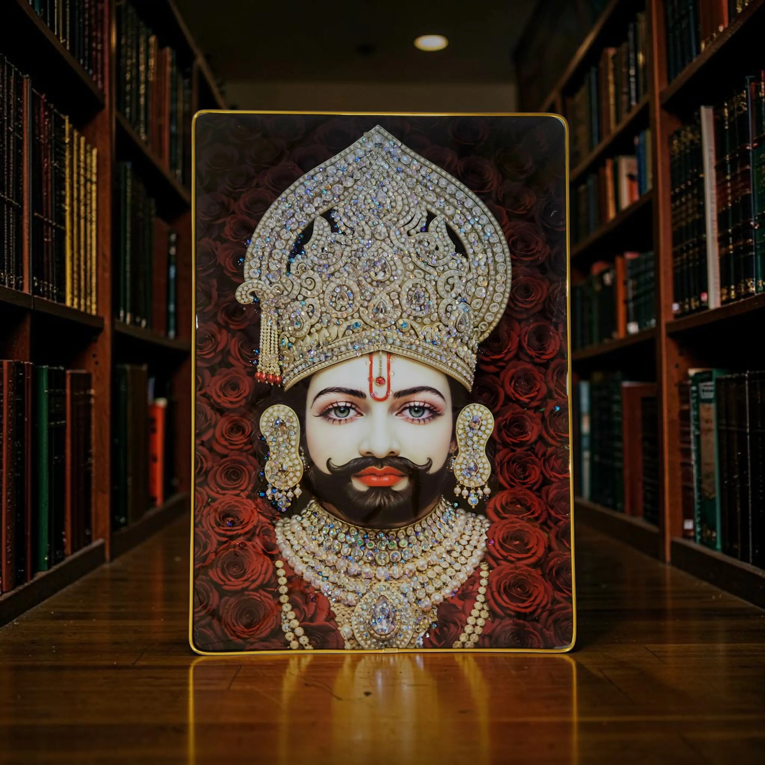 Khattu Shyam Baba crystal stone Painting Embedded with Golden Frame | Size 12 inch x 18 inch - Image 6