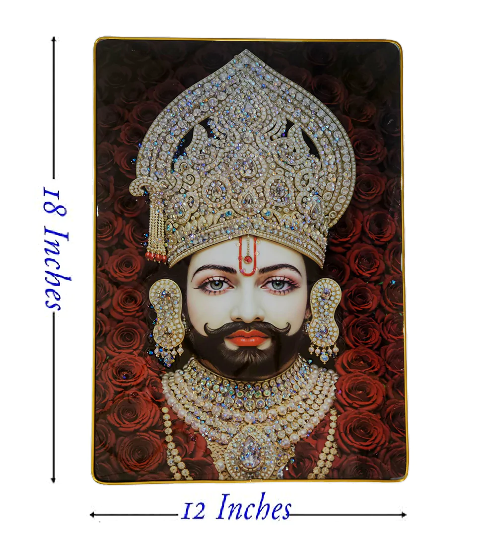 Khattu Shyam Baba crystal stone Painting Embedded with Golden Frame | Size 12 inch x 18 inch - Image 7