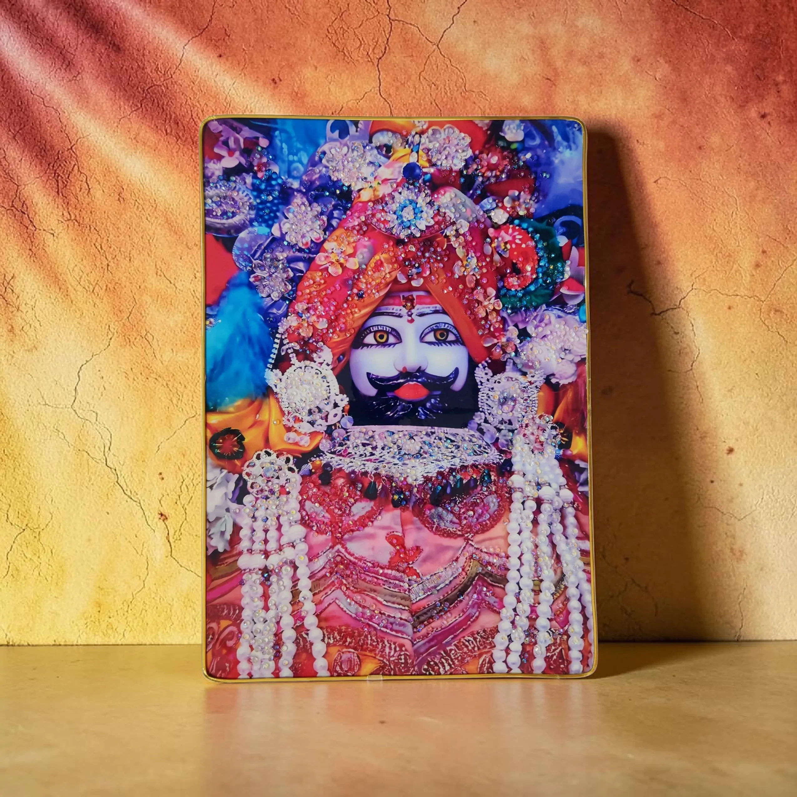 Khattu Shyam Baba crystal stone Painting Embedded with Golden Frame | Size 12 inch x 18 inch - Image 4