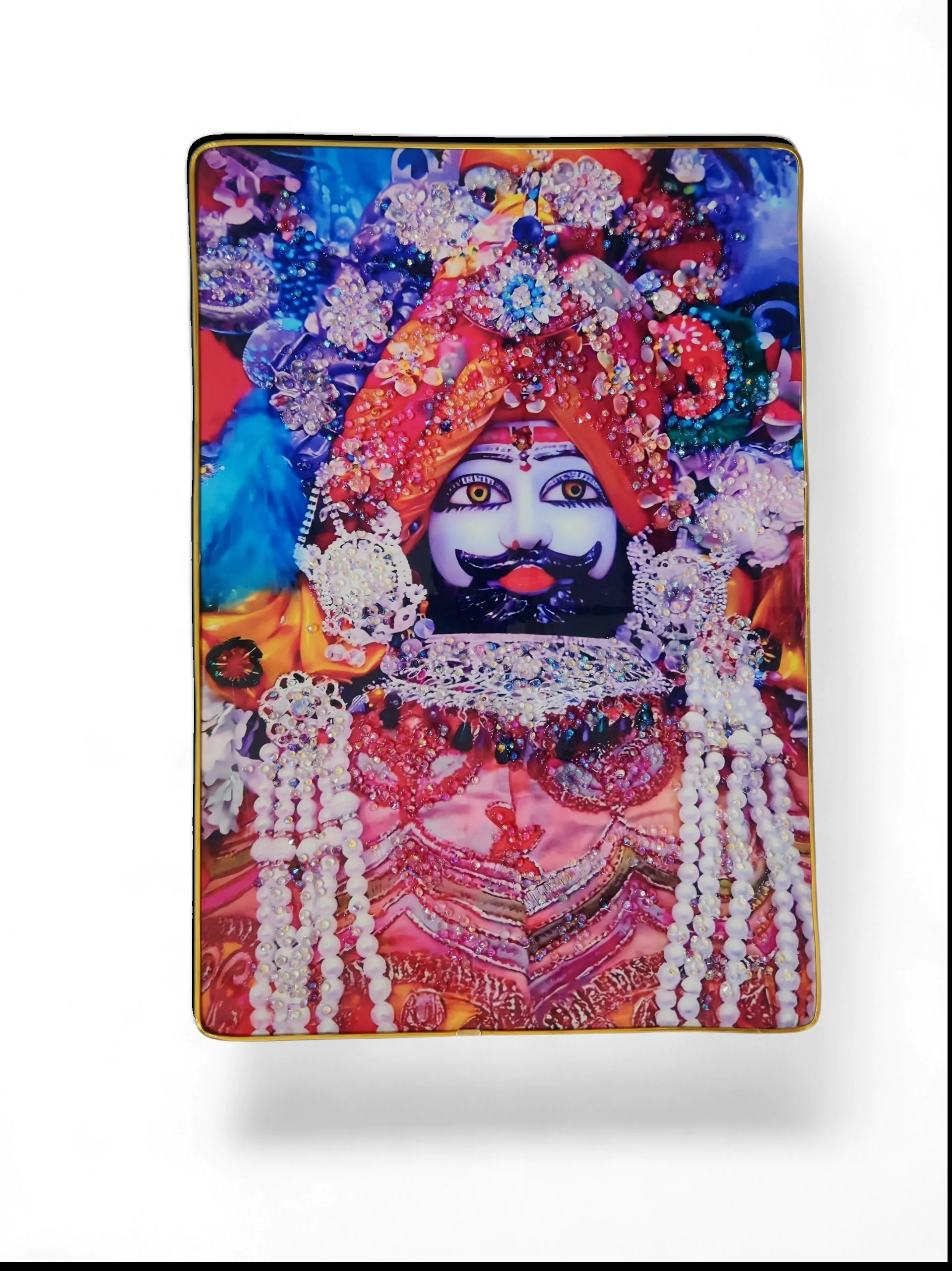 Khattu Shyam Baba crystal stone Painting Embedded with Golden Frame | Size 12 inch x 18 inch - Image 3