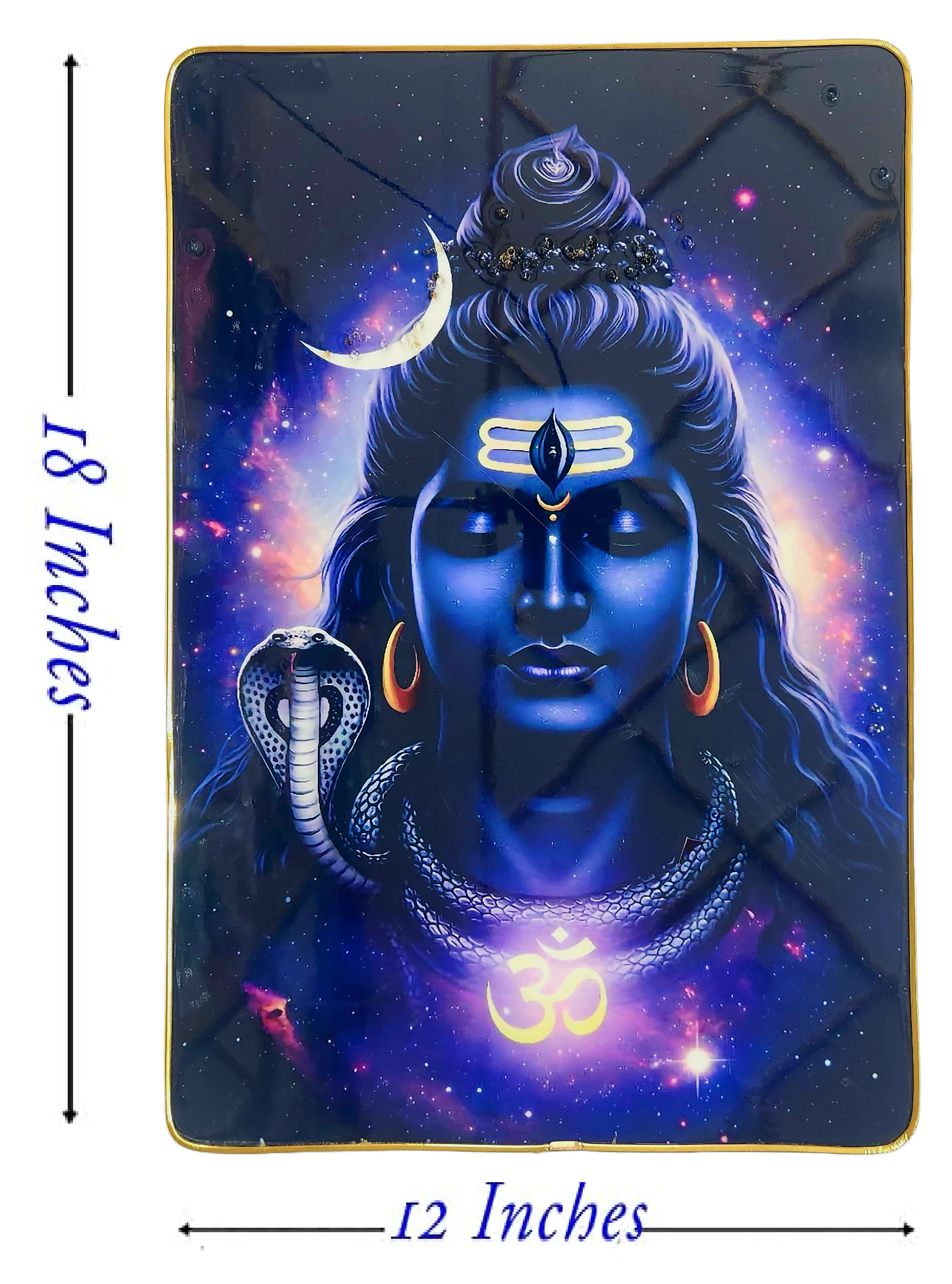 Premium Lord Shiva Mahadev Crystal Wall Painting with Epoxy Gloss Finish & Gold Slim Frame | Embossed HD Wall Art for Living Room, Bedroom & Pooja Room | 12 x 18 Inch - Image 6