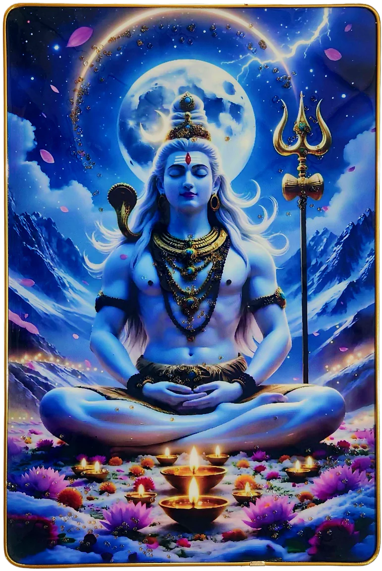 Premium Lord Shiva Mahadev Crystal Wall Painting with Epoxy Gloss Finish & Gold Slim Frame | Embossed HD Wall Art for Living Room, Bedroom & Pooja Room | 12 x 18 Inch - Image 6