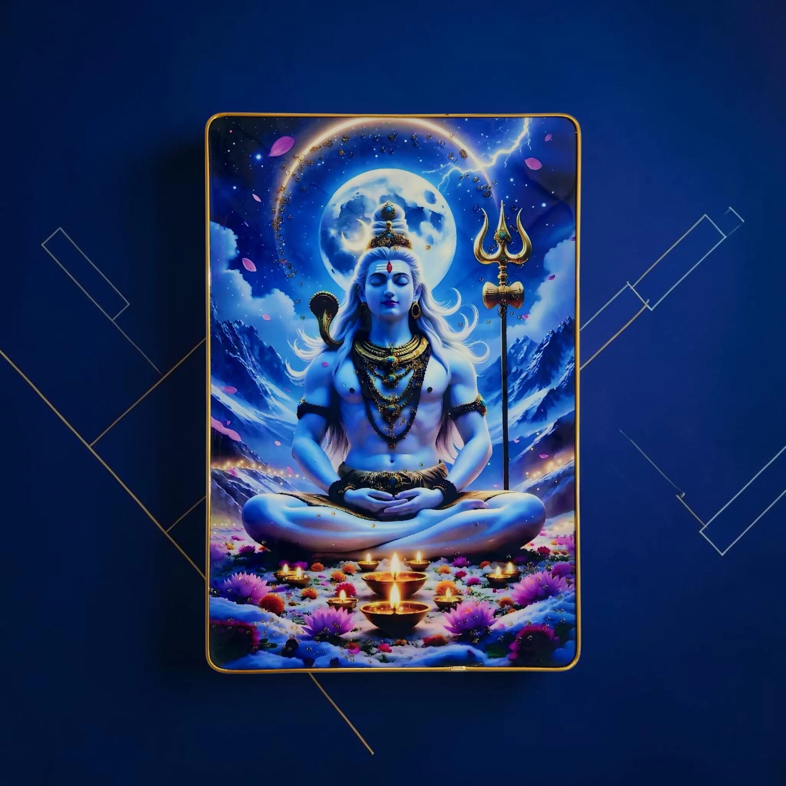 Premium Lord Shiva Mahadev Crystal Wall Painting with Epoxy Gloss Finish & Gold Slim Frame | Embossed HD Wall Art for Living Room, Bedroom & Pooja Room | 12 x 18 Inch - Image 3