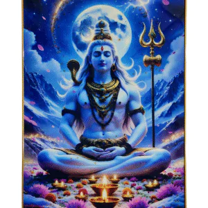 Premium Lord Shiva Mahadev Crystal Wall Painting with Epoxy Gloss Finish & Gold Slim Frame | Embossed HD Wall Art for Living Room, Bedroom & Pooja Room | 12 x 18 Inch