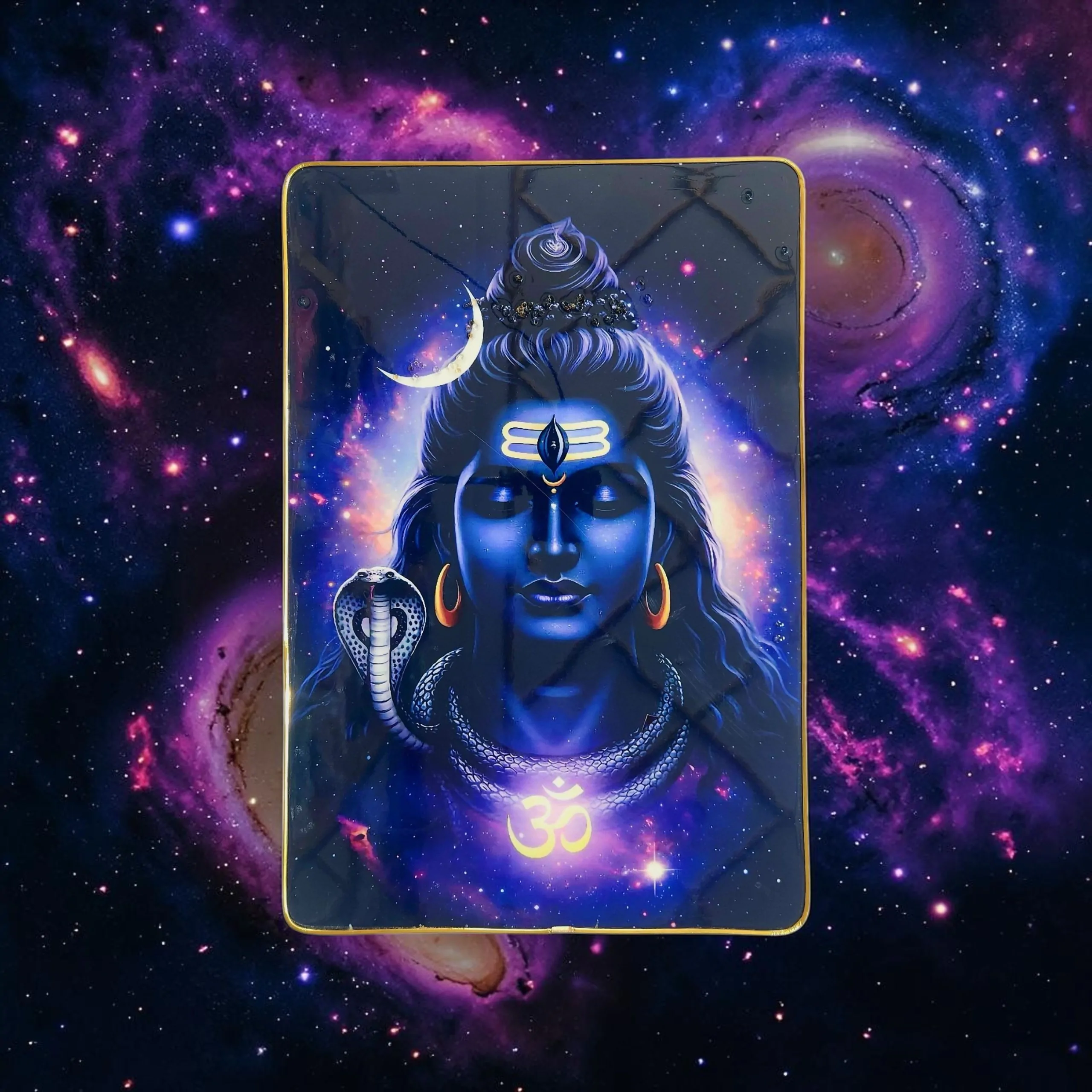 Premium Lord Shiva Mahadev Crystal Wall Painting with Epoxy Gloss Finish & Gold Slim Frame | Embossed HD Wall Art for Living Room, Bedroom & Pooja Room | 12 x 18 Inch - Image 5