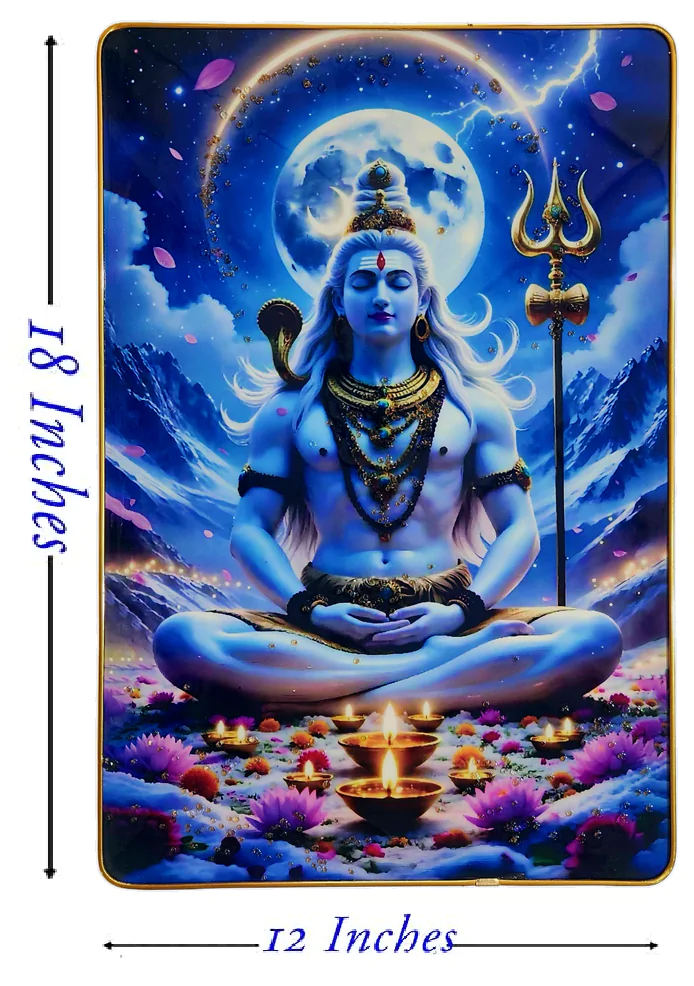 Premium Lord Shiva Mahadev Crystal Wall Painting with Epoxy Gloss Finish & Gold Slim Frame | Embossed HD Wall Art for Living Room, Bedroom & Pooja Room | 12 x 18 Inch - Image 7