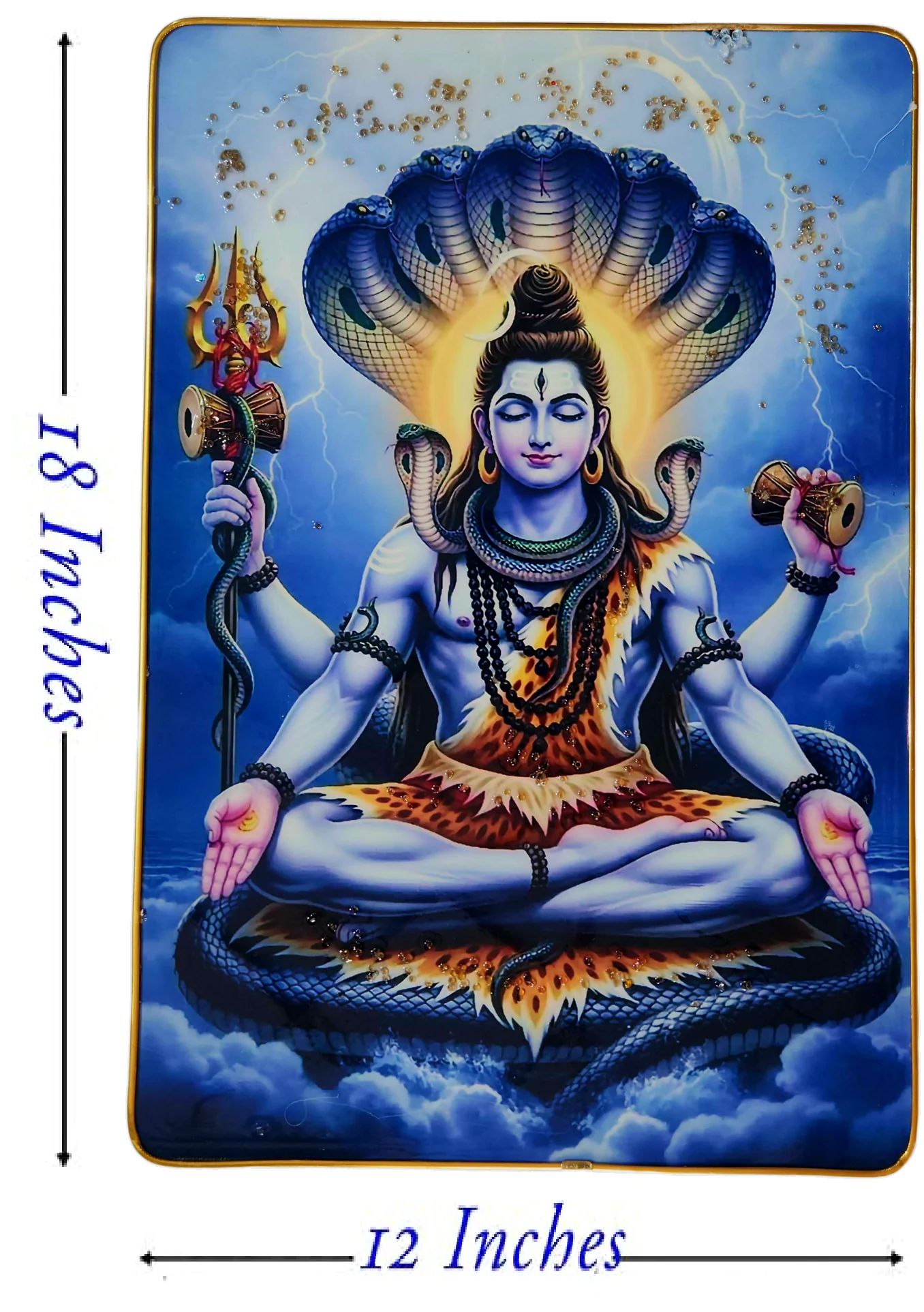 Premium Lord Shiva Mahadev Crystal Wall Painting with Epoxy Gloss Finish & Gold Slim Frame | Embossed HD Wall Art for Living Room, Bedroom & Pooja Room | 12 x 18 Inch - Image 7