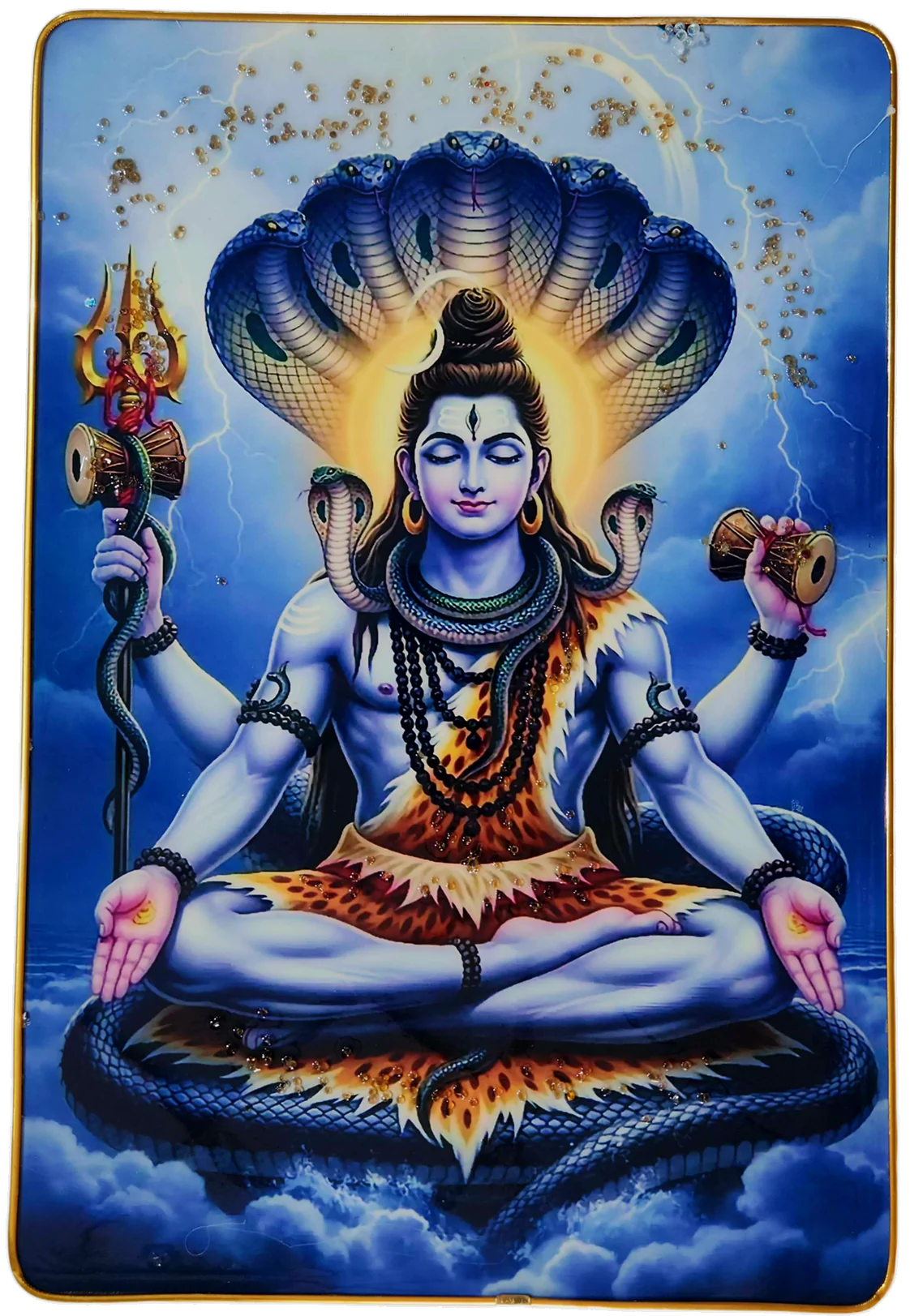 Premium Lord Shiva Mahadev Crystal Wall Painting with Epoxy Gloss Finish & Gold Slim Frame | Embossed HD Wall Art for Living Room, Bedroom & Pooja Room | 12 x 18 Inch - Image 6