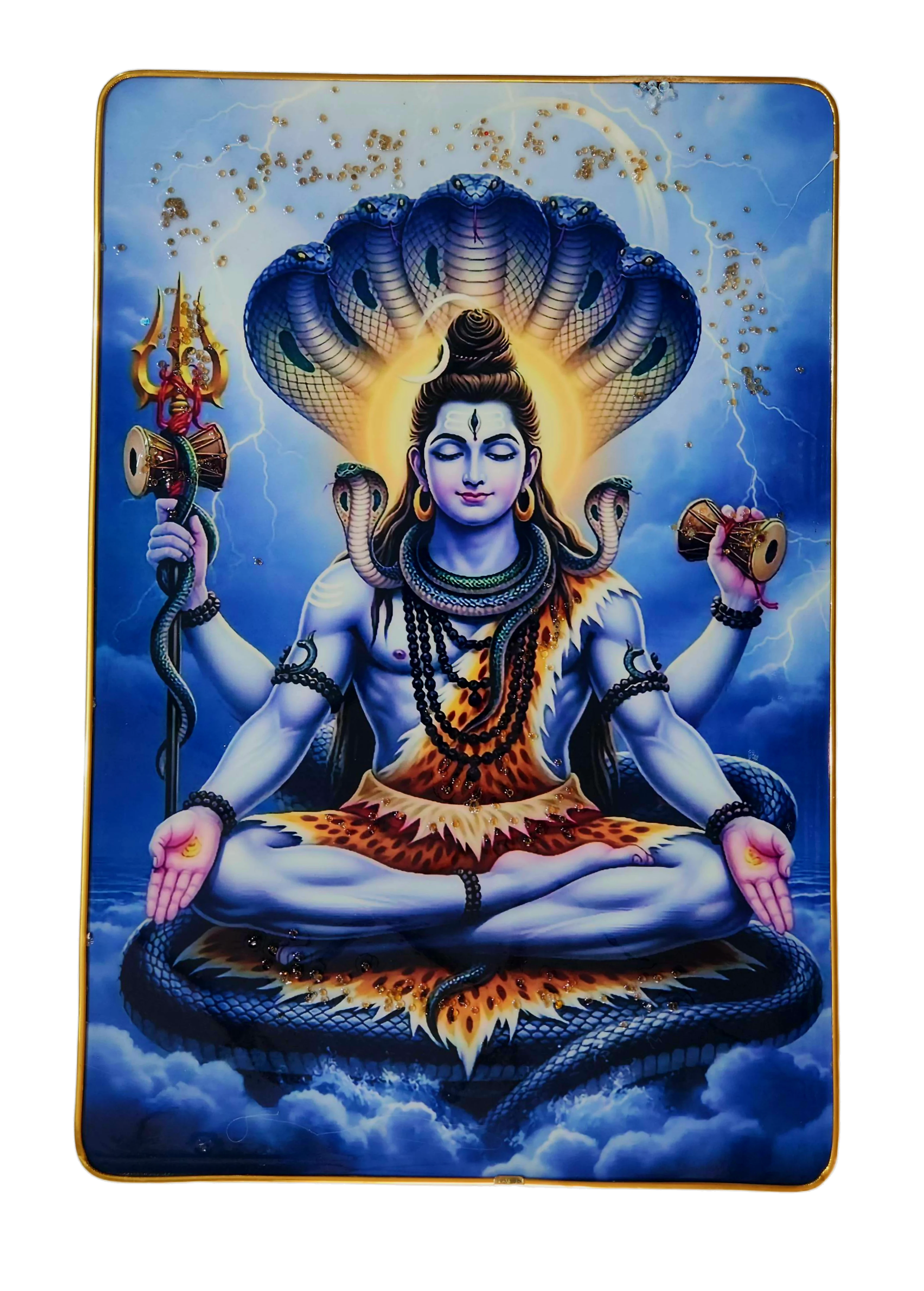 Premium Lord Shiva Mahadev Crystal Wall Painting with Epoxy Gloss Finish & Gold Slim Frame | Embossed HD Wall Art for Living Room, Bedroom & Pooja Room | 12 x 18 Inch