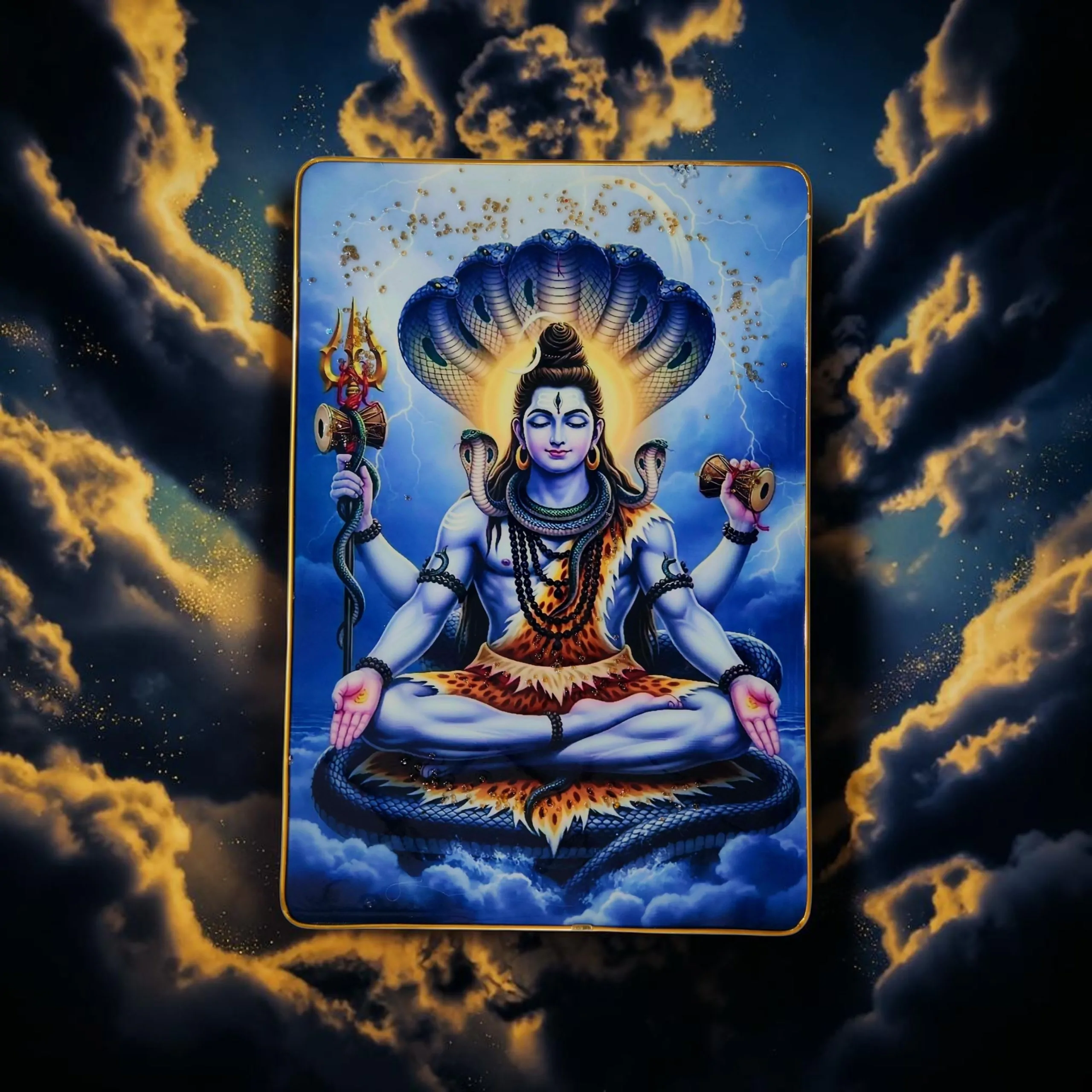 Premium Lord Shiva Mahadev Crystal Wall Painting with Epoxy Gloss Finish & Gold Slim Frame | Embossed HD Wall Art for Living Room, Bedroom & Pooja Room | 12 x 18 Inch - Image 4