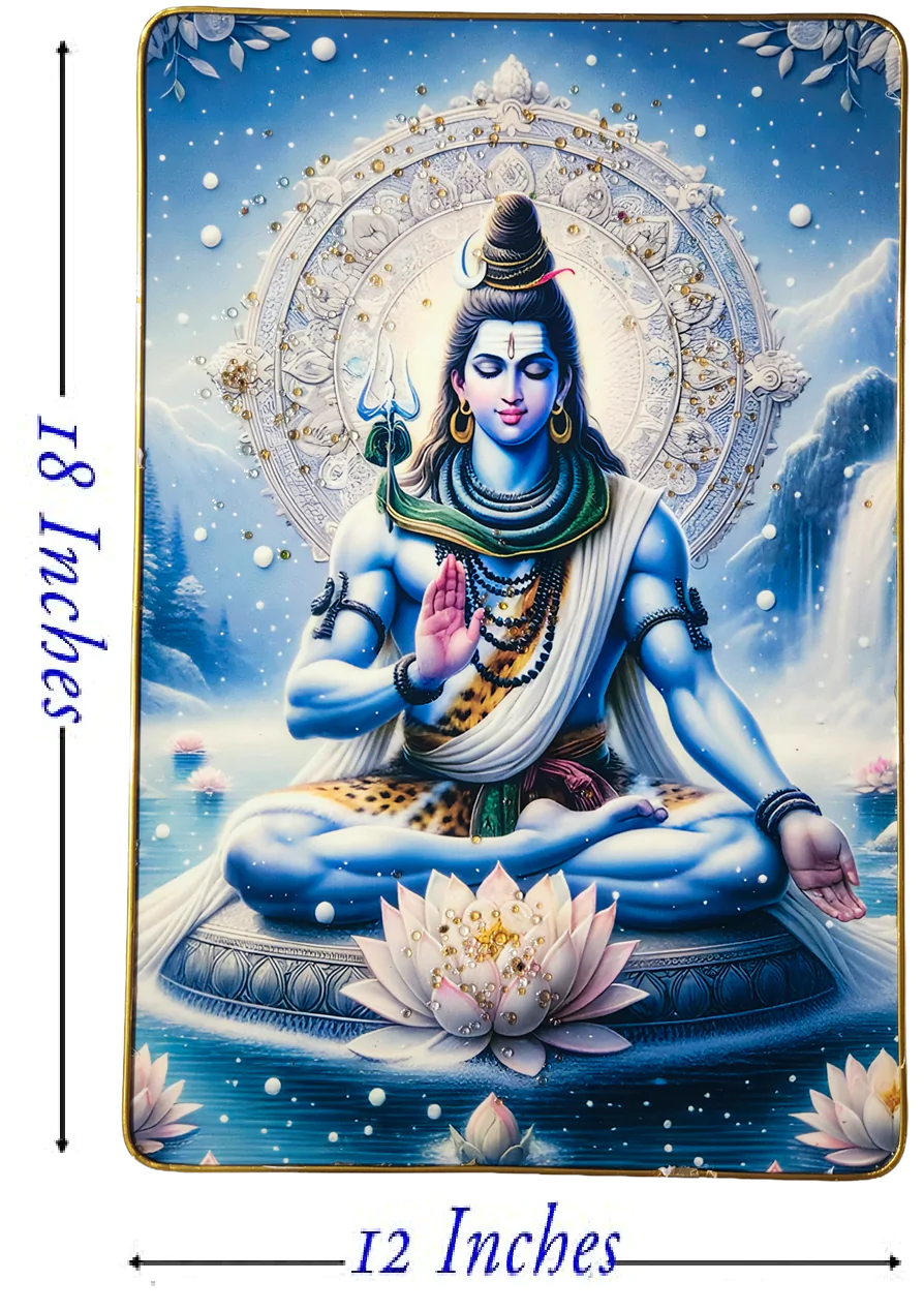 Premium Lord Shiva Mahadev Crystal Wall Painting with Epoxy Gloss Finish & Gold Slim Frame | Embossed HD Wall Art for Living Room, Bedroom & Pooja Room | 12 x 18 Inch - Image 8