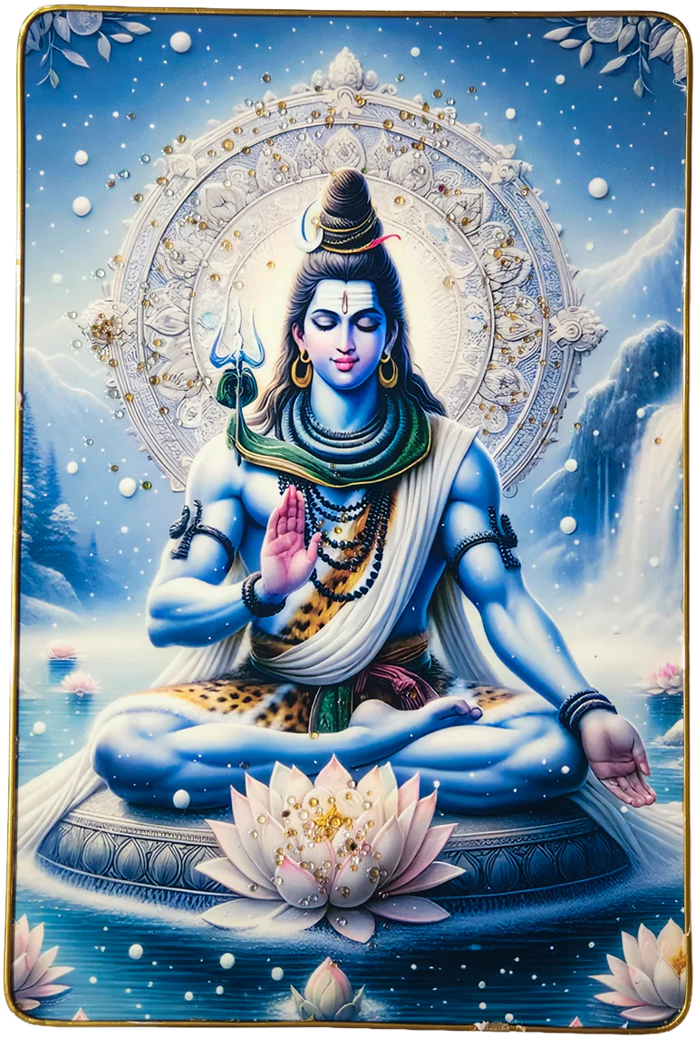 Premium Lord Shiva Mahadev Crystal Wall Painting with Epoxy Gloss Finish & Gold Slim Frame | Embossed HD Wall Art for Living Room, Bedroom & Pooja Room | 12 x 18 Inch - Image 7