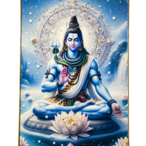 Premium Lord Shiva Mahadev Crystal Wall Painting with Epoxy Gloss Finish & Gold Slim Frame | Embossed HD Wall Art for Living Room, Bedroom & Pooja Room | 12 x 18 Inch