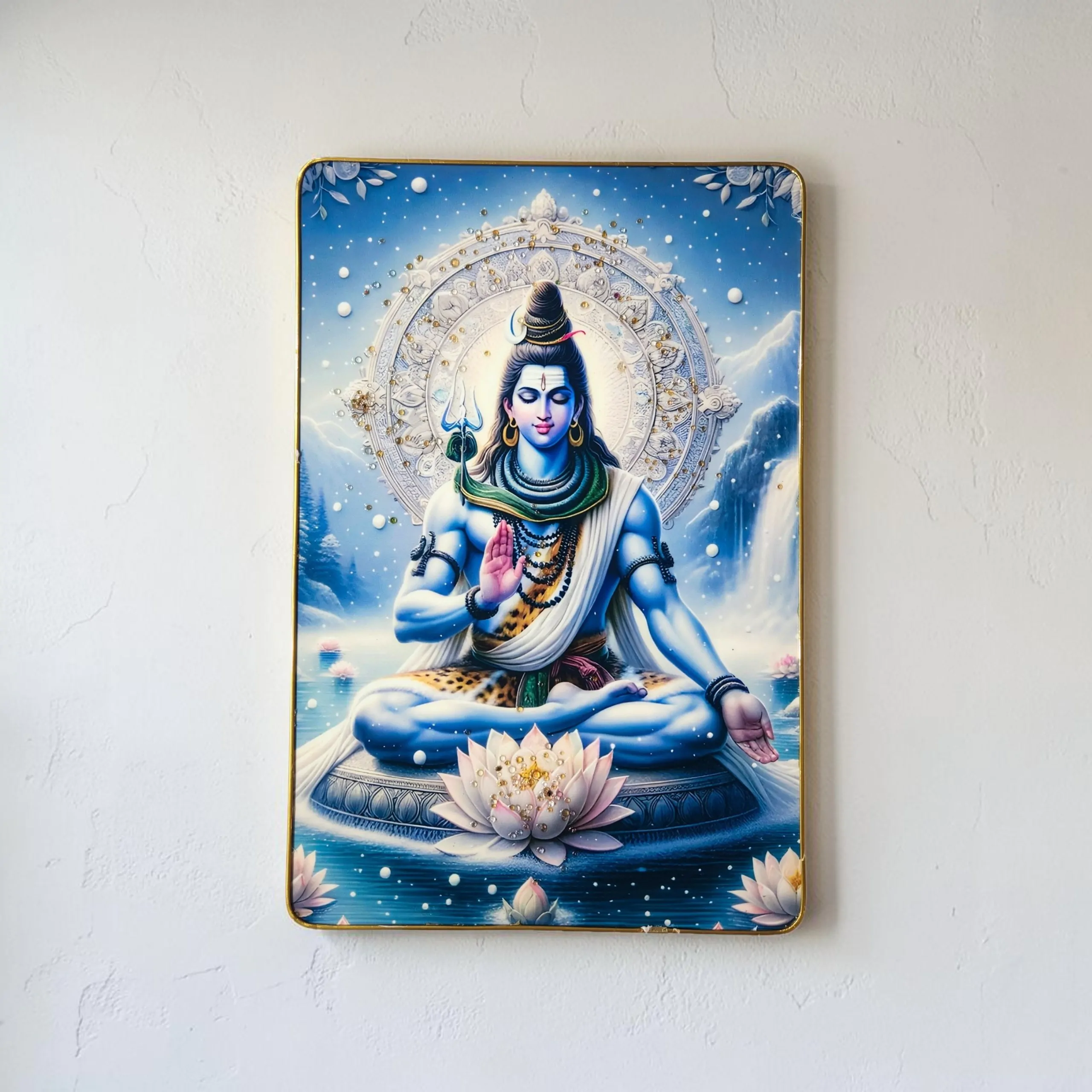 Premium Lord Shiva Mahadev Crystal Wall Painting with Epoxy Gloss Finish & Gold Slim Frame | Embossed HD Wall Art for Living Room, Bedroom & Pooja Room | 12 x 18 Inch - Image 5