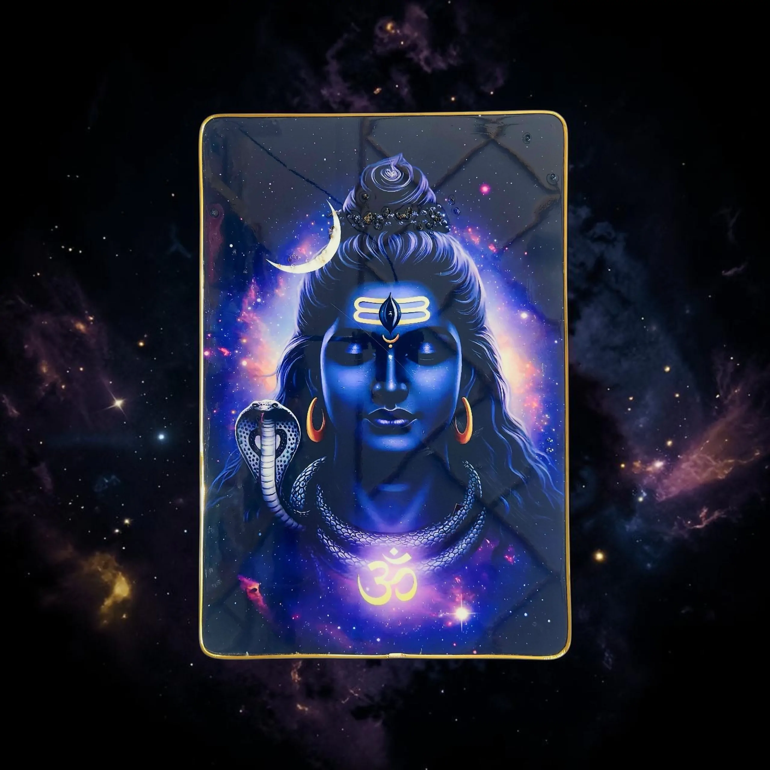 Premium Lord Shiva Mahadev Crystal Wall Painting with Epoxy Gloss Finish & Gold Slim Frame | Embossed HD Wall Art for Living Room, Bedroom & Pooja Room | 12 x 18 Inch - Image 3