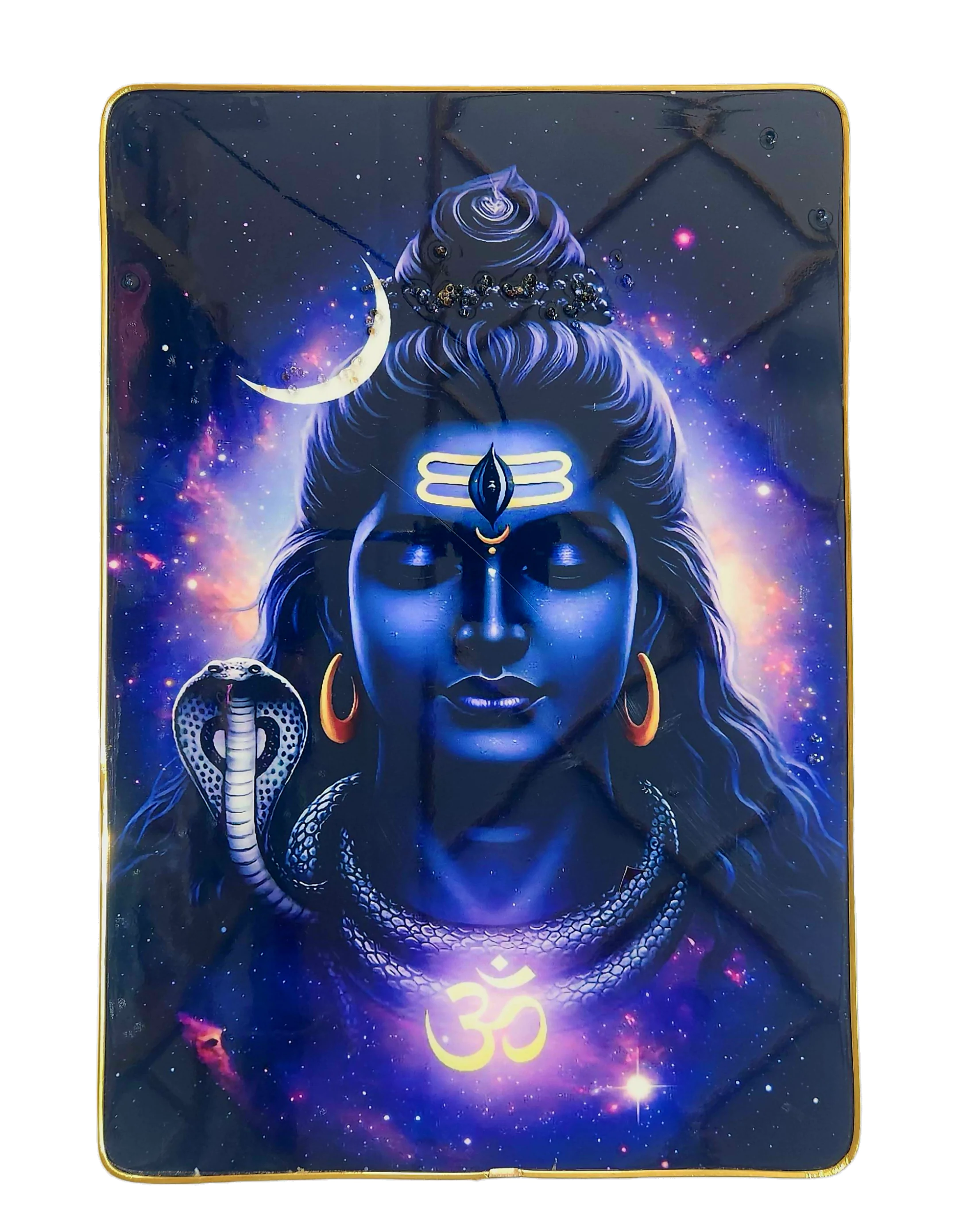 Premium Lord Shiva Mahadev Crystal Wall Painting with Epoxy Gloss Finish & Gold Slim Frame | Embossed HD Wall Art for Living Room, Bedroom & Pooja Room | 12 x 18 Inch