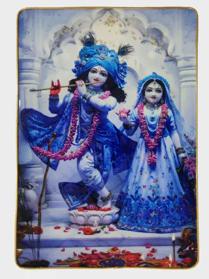 Premium Radha Krishna Crystal Wall Painting with Epoxy Gloss Finish & Gold Slim Frame | Embossed HD Wall Art for Living Room, Bedroom & Home Décor | 12 x 18 Inch (Blue-white Dress)