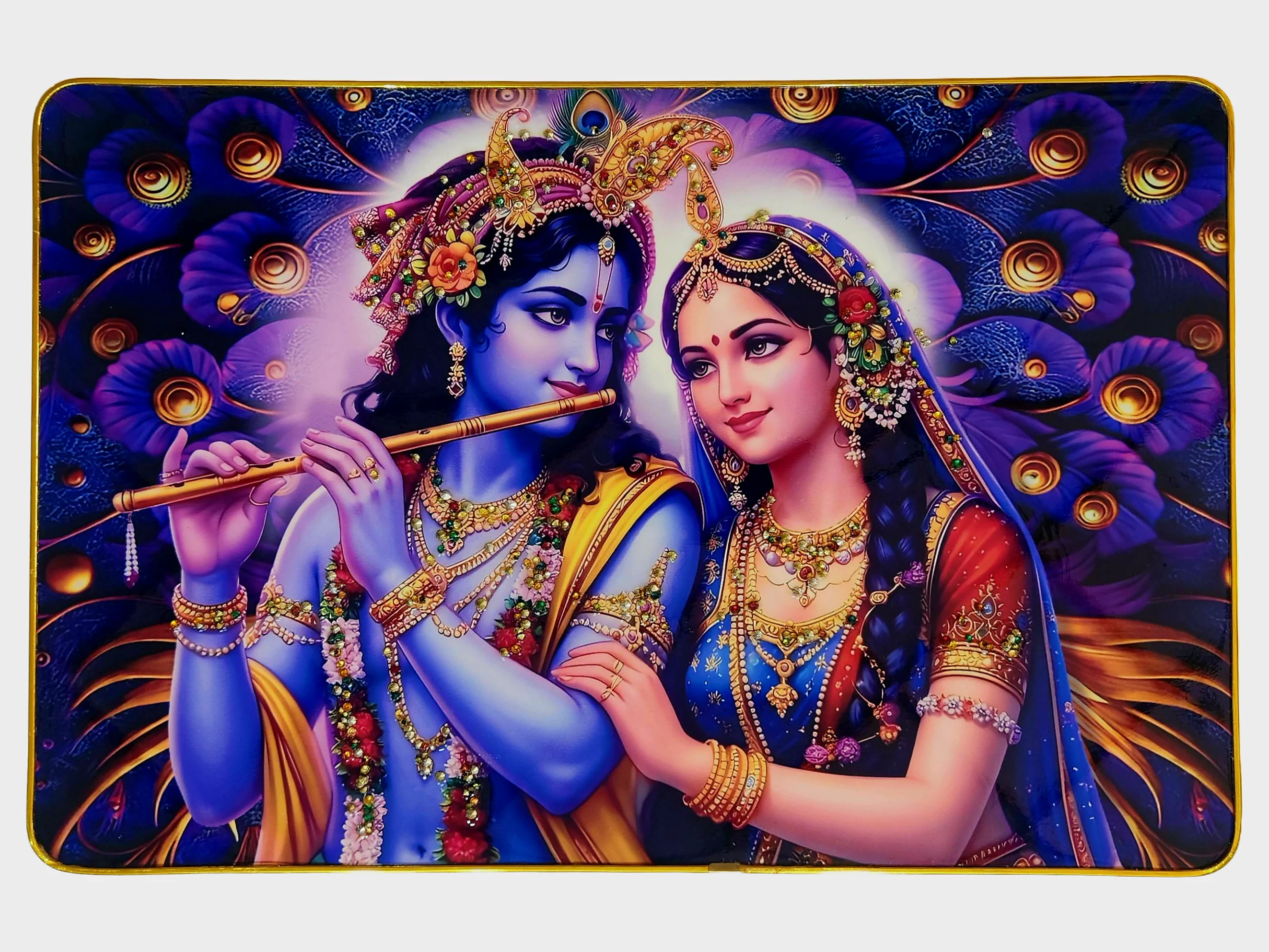 Premium Radha Krishna Crystal Wall Painting with Epoxy Gloss Finish & Gold Slim Frame | Embossed HD Wall Art for Living Room, Bedroom & Home Décor | 18 x 12 Inch - Image 7