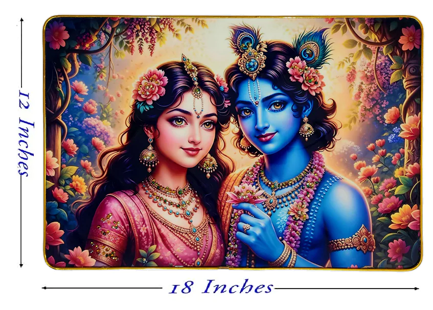 Premium Radha Krishna Crystal Wall Painting with Epoxy Gloss Finish & Gold Slim Frame | Embossed HD Wall Art for Living Room, Bedroom & Home Décor | 18 x 12 Inch - Image 10