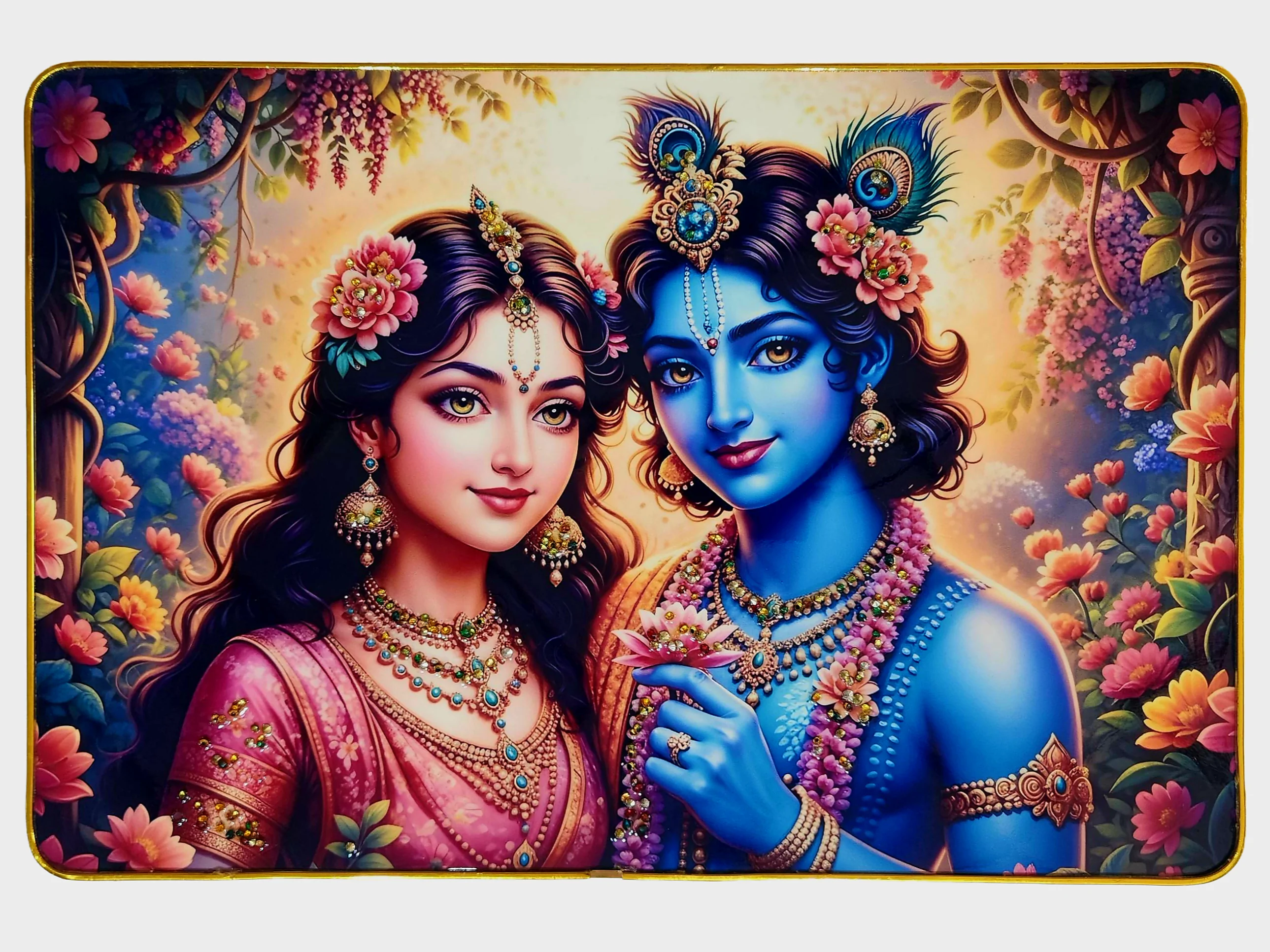 Premium Radha Krishna Crystal Wall Painting with Epoxy Gloss Finish & Gold Slim Frame | Embossed HD Wall Art for Living Room, Bedroom & Home Décor | 18 x 12 Inch - Image 5
