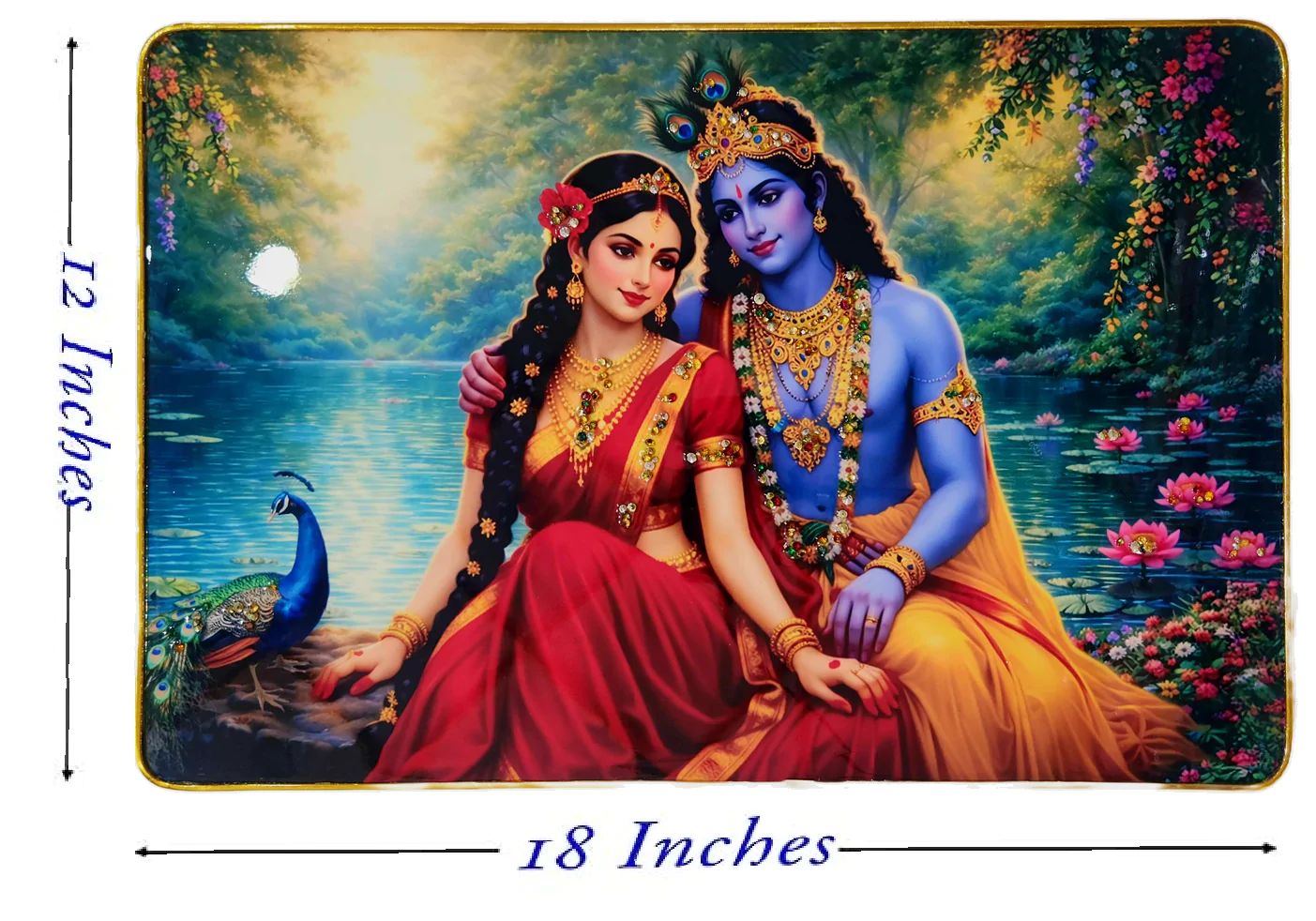 Premium Radha Krishna Crystal Wall Painting with Epoxy Gloss Finish & Gold Slim Frame | Embossed HD Wall Art for Living Room, Bedroom & Home Décor | 18 x 12 Inch - Image 8