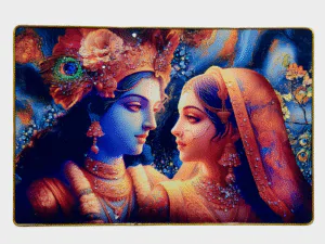Premium Radha Krishna Crystal Wall Painting with Epoxy Gloss Finish & Gold Slim Frame | Embossed HD Wall Art for Living Room, Bedroom & Home Décor | 18 x 12 Inch