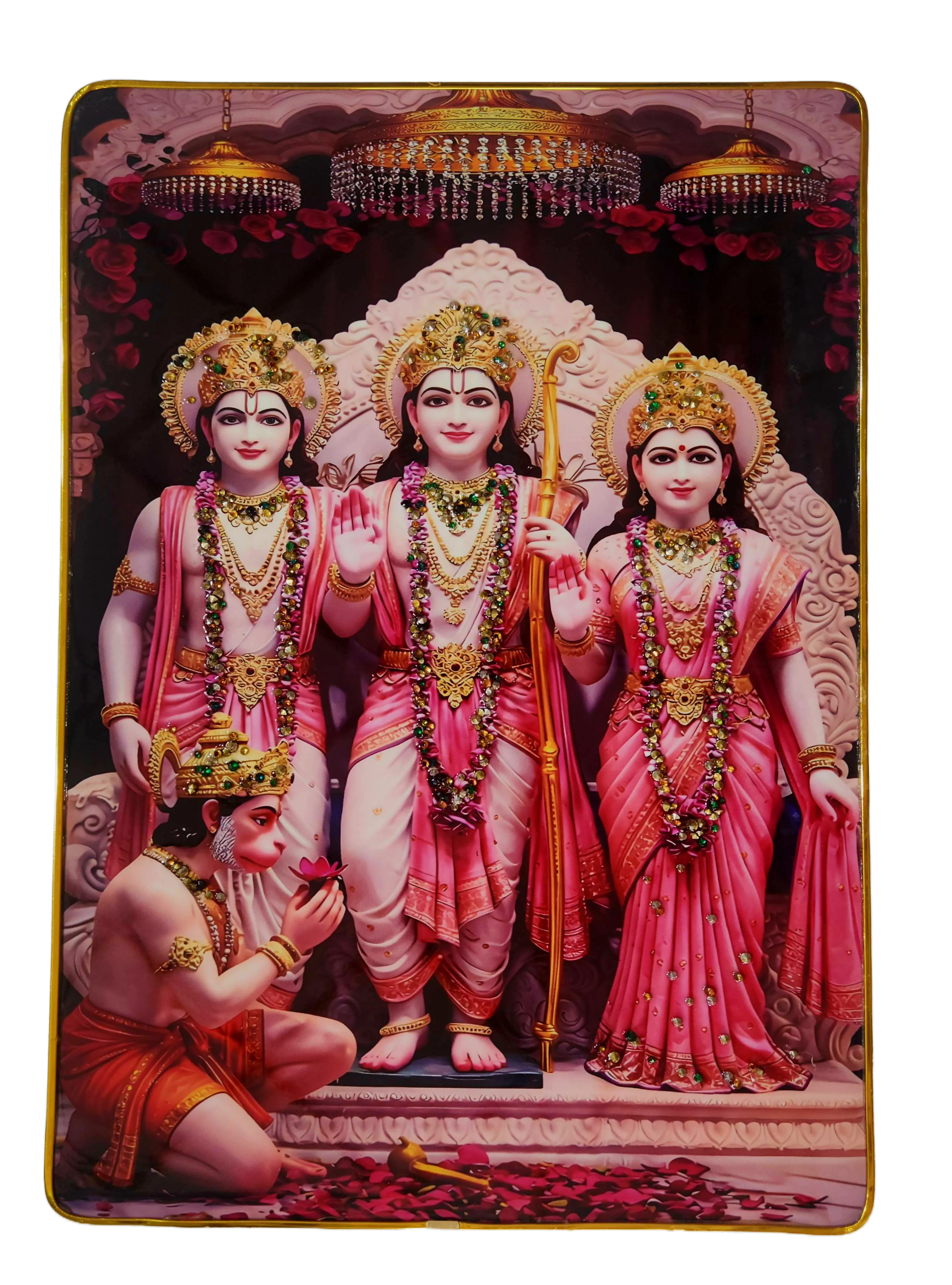 Premium Shri Ram Crystal Wall Painting with Epoxy Gloss Finish & Gold Slim Frame | Embossed HD Wall Art for Living Room, Bedroom & Pooja Room | 12 x 18 Inch