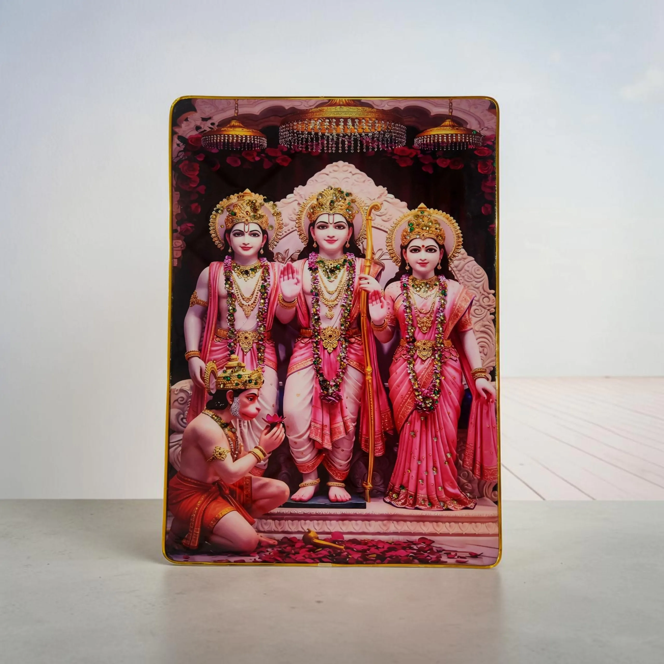 Premium Shri Ram Crystal Wall Painting with Epoxy Gloss Finish & Gold Slim Frame | Embossed HD Wall Art for Living Room, Bedroom & Pooja Room | 12 x 18 Inch - Image 3