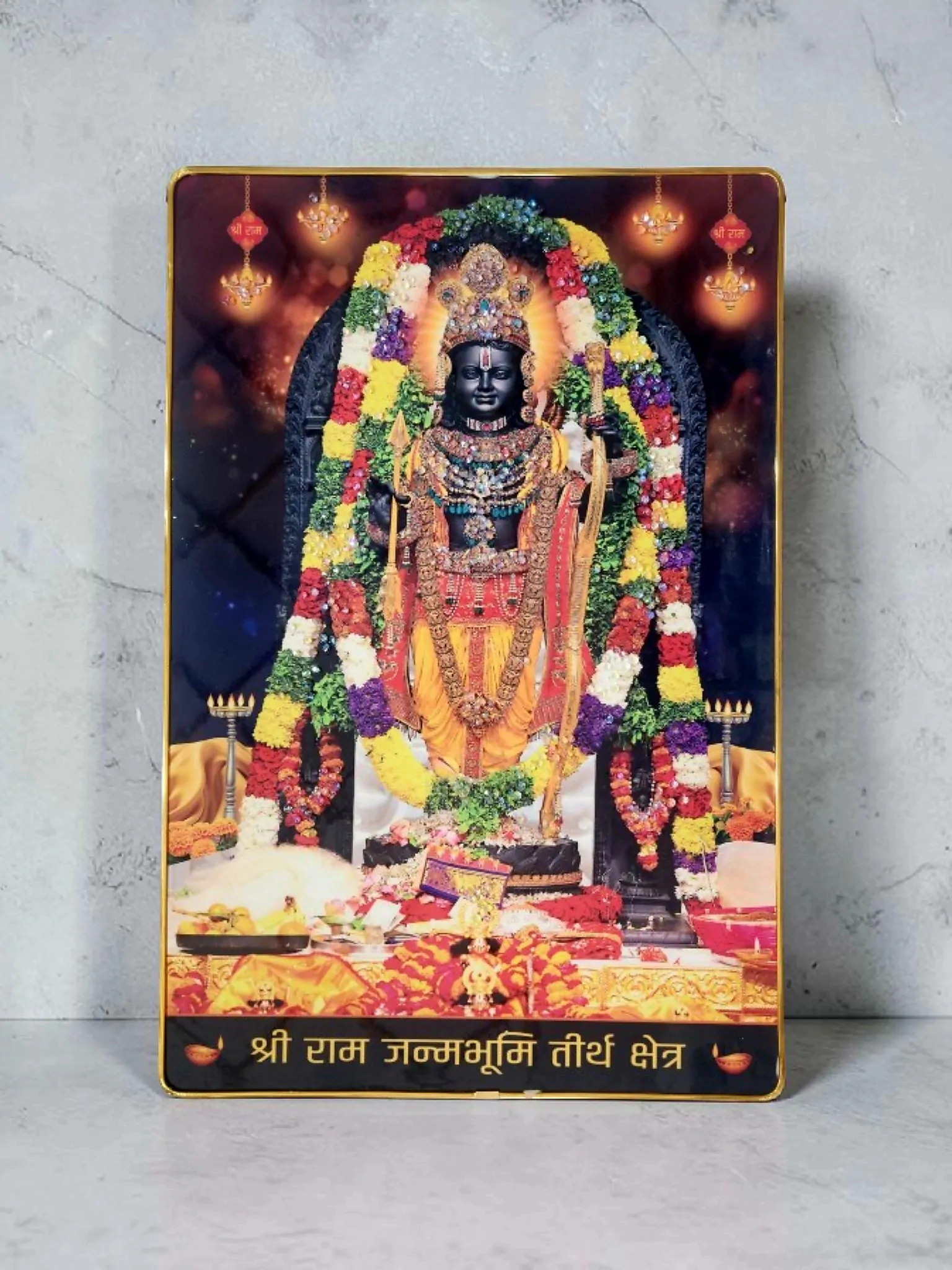 Premium Shri Ram Crystal Wall Painting with Epoxy Gloss Finish & Gold Slim Frame | Embossed HD Wall Art for Living Room, Bedroom & Pooja Room | 12 x 18 Inch - Image 4