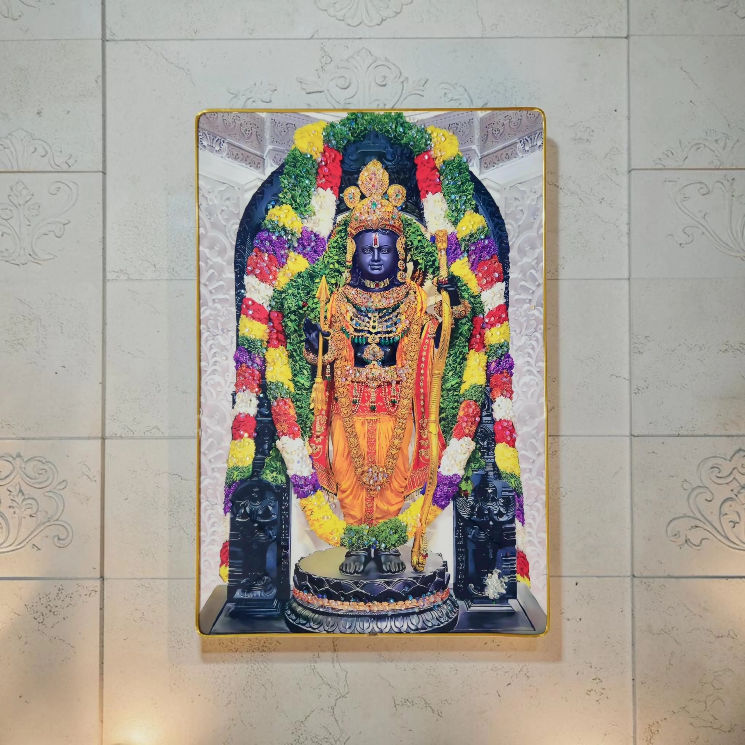 Premium Shri Ram Crystal Wall Painting with Epoxy Gloss Finish & Gold Slim Frame | Embossed HD Wall Art for Living Room, Bedroom & Pooja Room | 12 x 18 Inch - Image 3